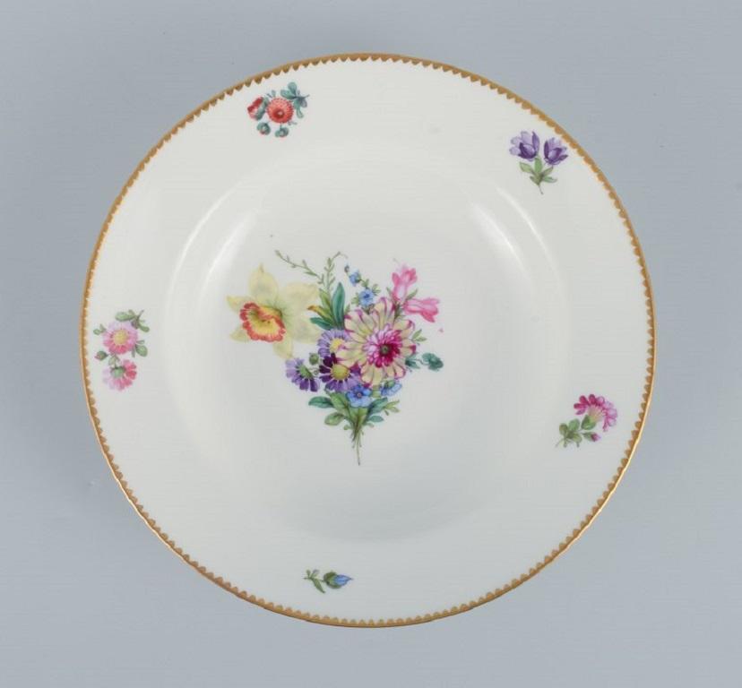 Early 20th Century B&G, Bing & Grondahl Saxon Flower. Six Deep Plates Decorated with Flowers For Sale