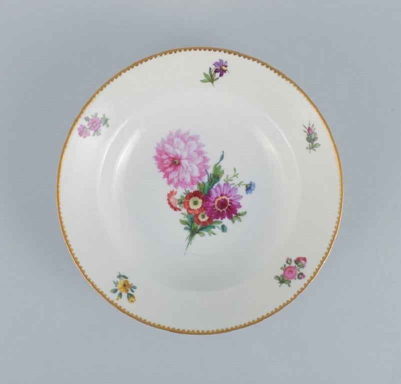 Porcelain B&G, Bing & Grondahl Saxon Flower, Six Deep Plates Decorated with Flowers For Sale