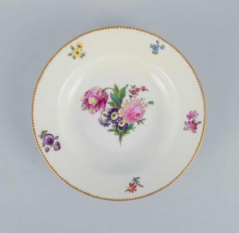 Porcelain B&G, Bing & Grondahl Saxon Flower. Six Deep Plates Decorated with Flowers For Sale