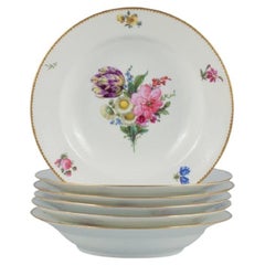 B&G, Bing & Grondahl Saxon Flower. Six Deep Plates Decorated with Flowers