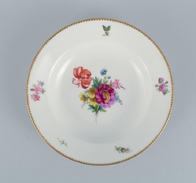 Hand-Painted B&G, Bing & Grondahl Saxon Flower, Six Deep Plates in Porcelain For Sale