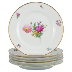 B&G, Bing and Grondahl Saxon Flower, Six Dinner Plates Decorated with Flowers