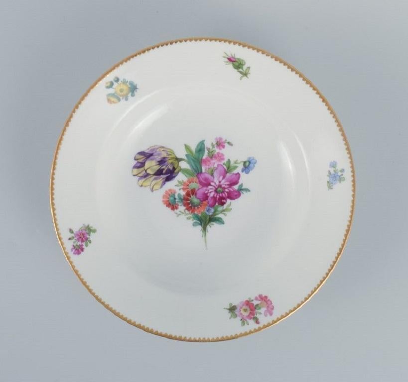 B&G, Bing & Grondahl Saxon flower.
Three deep plates decorated with flowers and gold rim.
circa 1920s.
In perfect condition.
Marked.
First factory quality.
Dimensions: D 24.0 x H 4.5 cm.