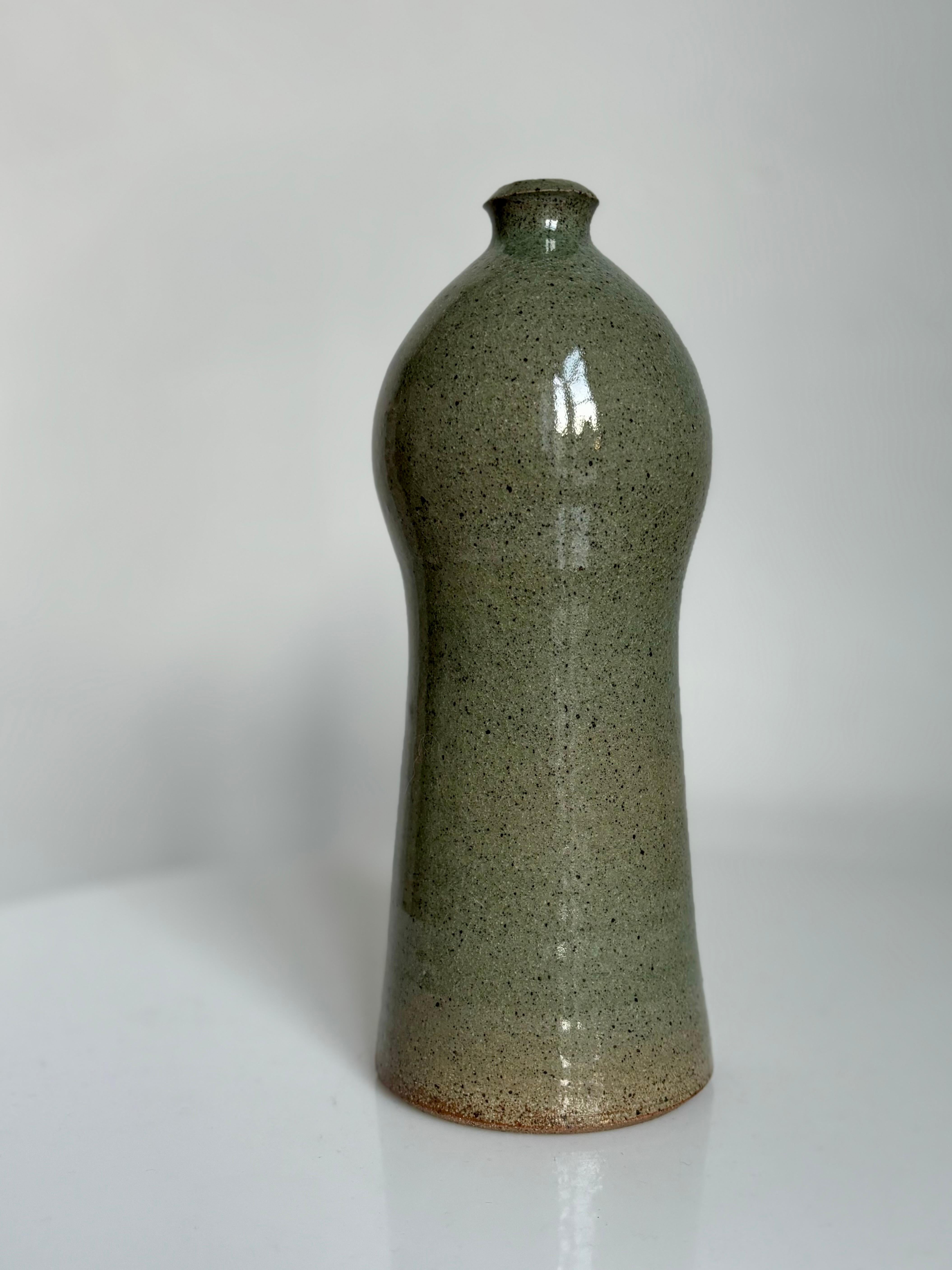 Scandinavian Modern Bøgild Sage Green Organic Shaped Bottle Vase, 1970s For Sale