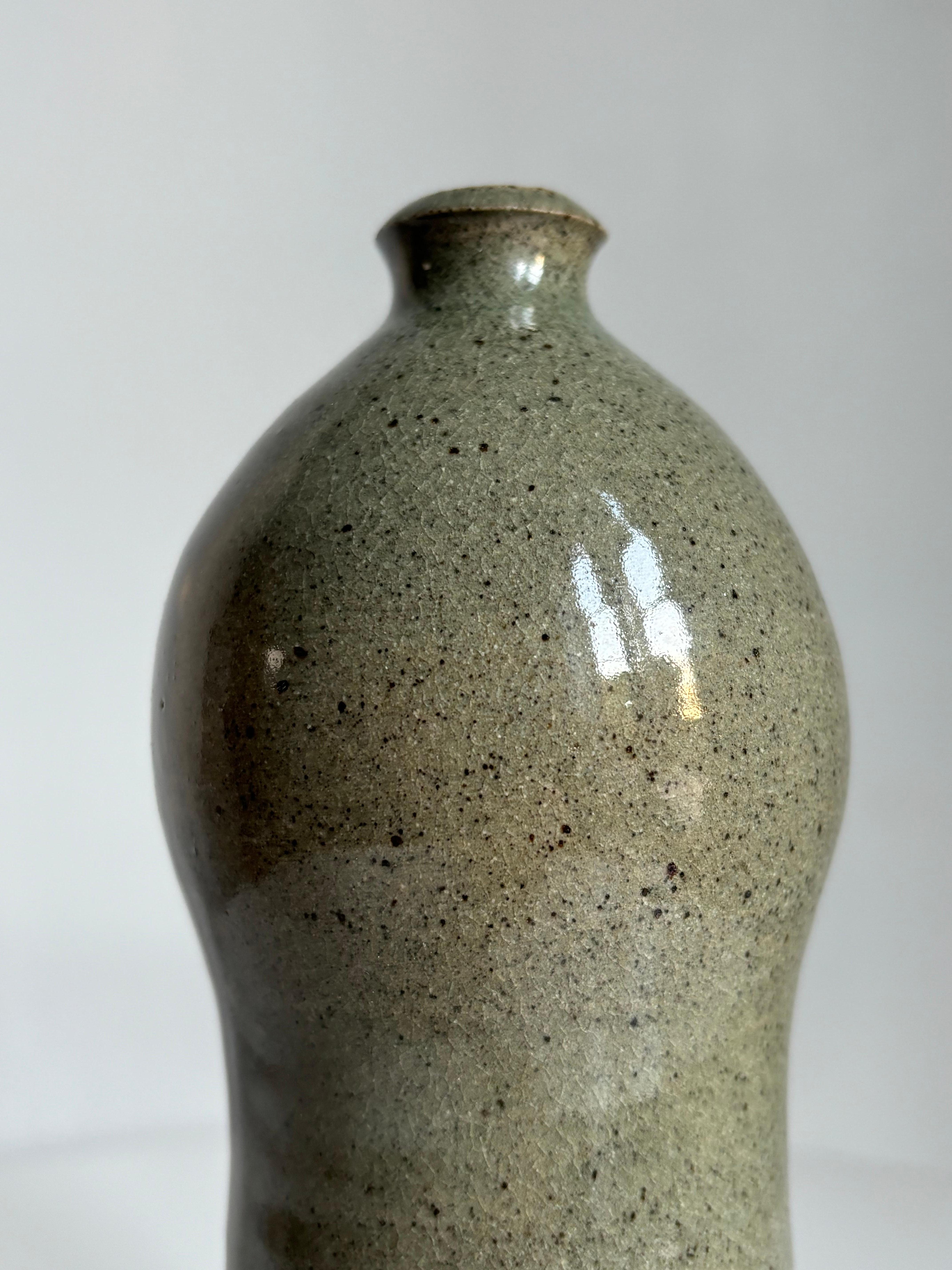 20th Century Bøgild Sage Green Organic Shaped Bottle Vase, 1970s For Sale