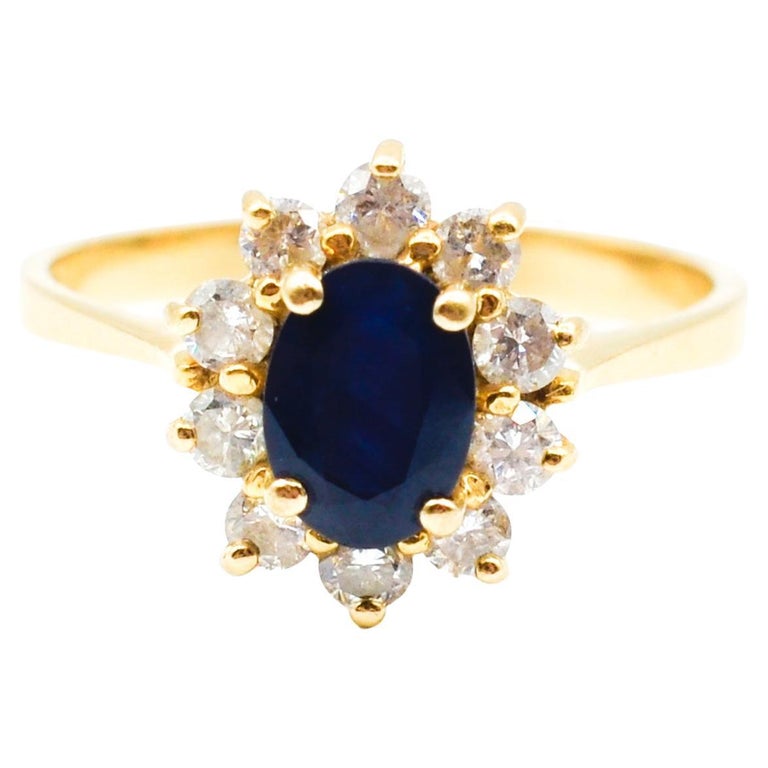BH Effy Royalty 14K Yellow Gold Oval Blue Sapphire with 10 Diamonds Ring  For Sale at 1stDibs