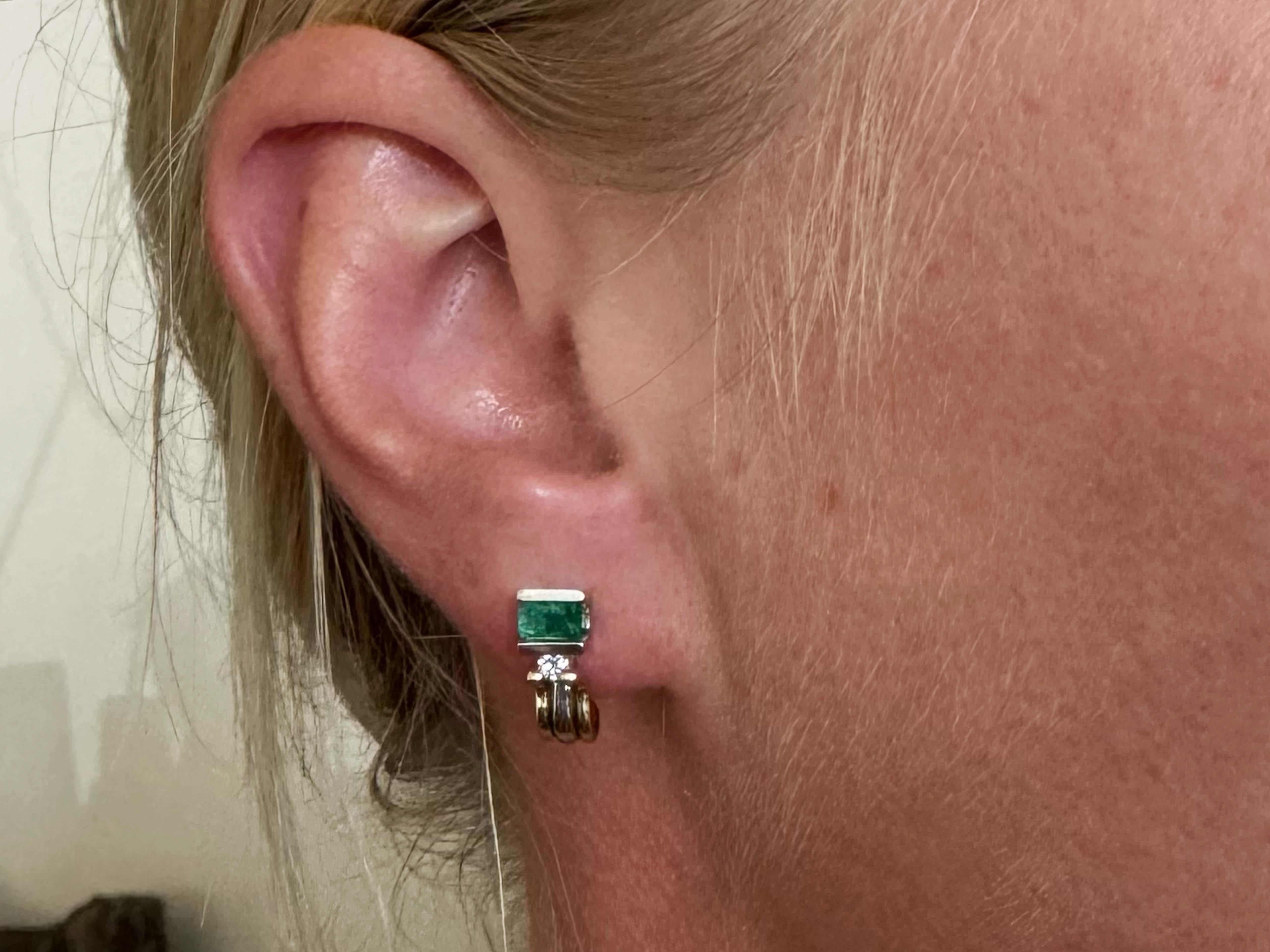 Earrings Specifications:

Metal: 14K Yellow and White Gold

Total Weight: 4.1 Grams

​Emerald Carat Weight: 1.00 carat

Earring Length: 14 mm

Gemstone: emerald

Diamond Carat Weight: 0.10 carat

Stamped: 