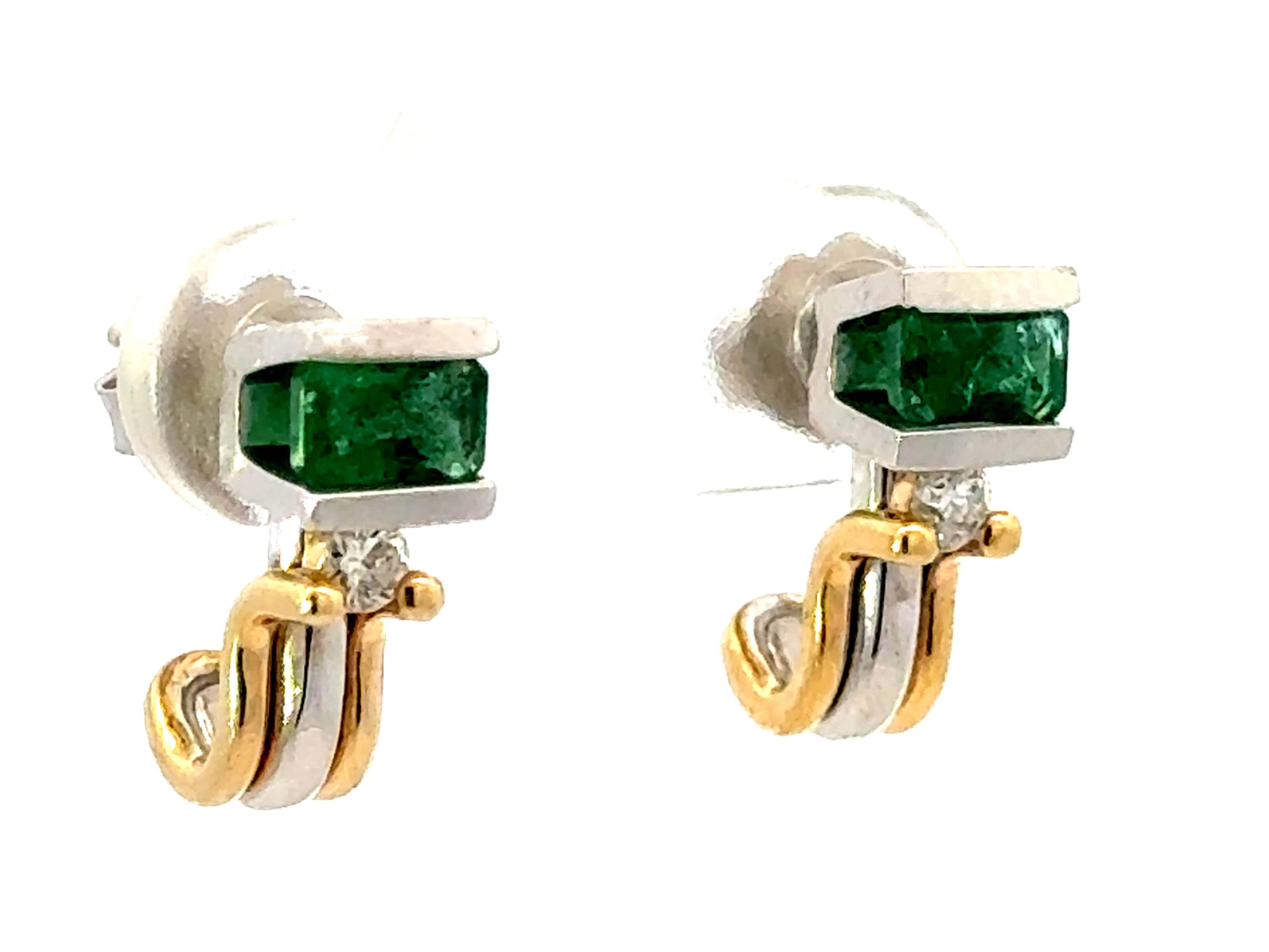 Modern BH Emerald Diamond 14K Two Toned Gold Earrings For Sale