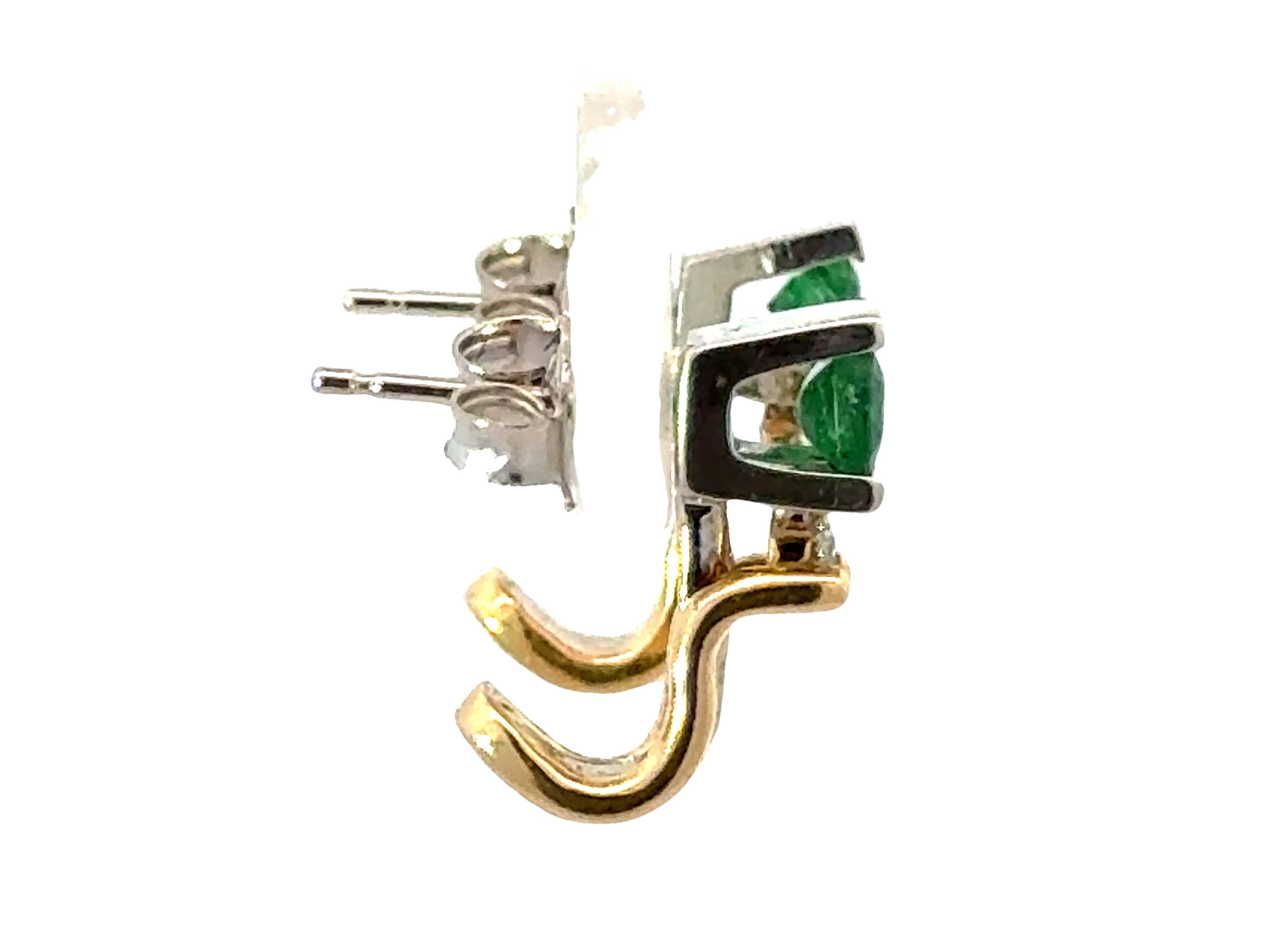 BH Emerald Diamond 14K Two Toned Gold Earrings In Excellent Condition For Sale In Honolulu, HI