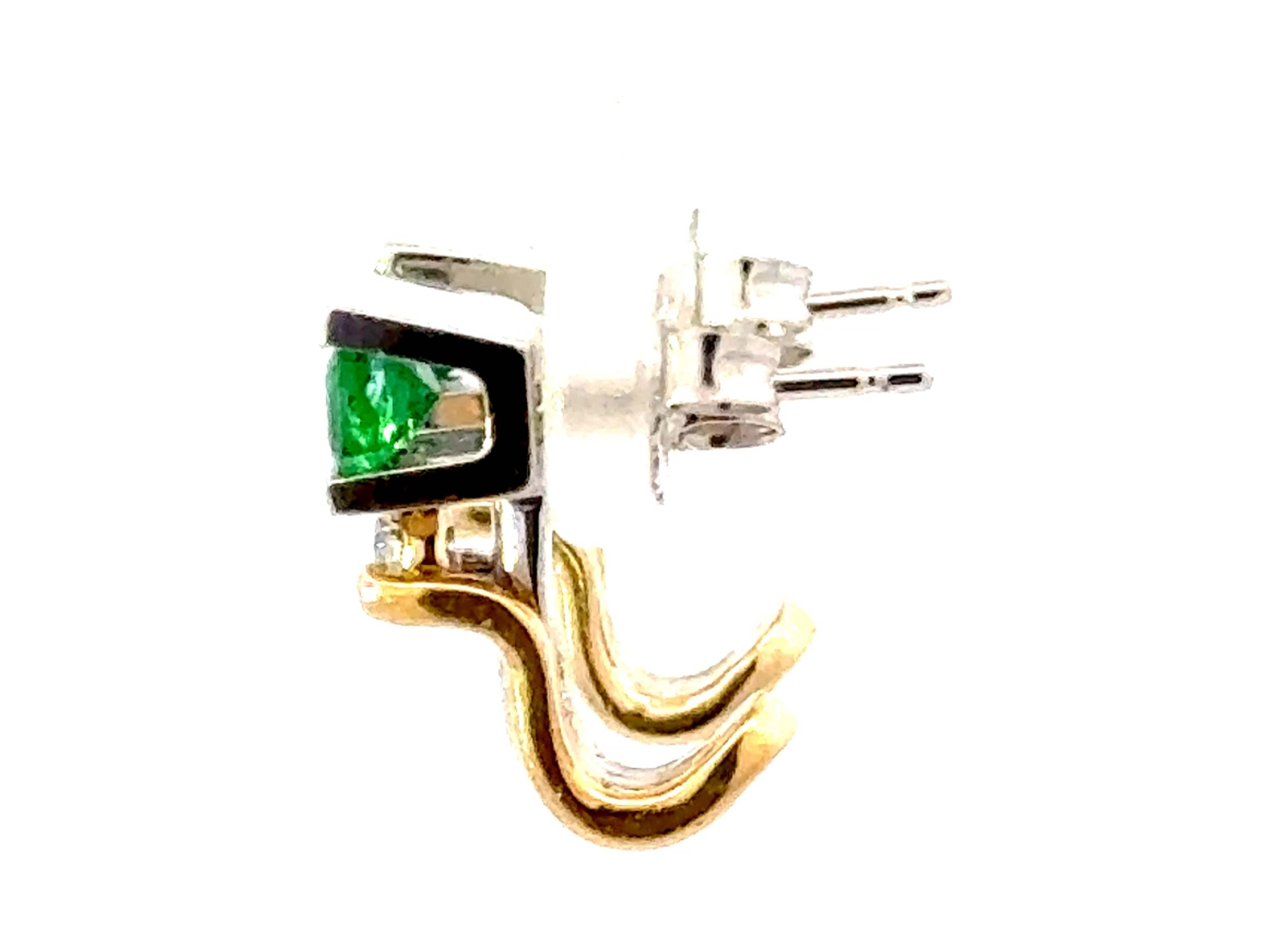 Women's BH Emerald Diamond 14K Two Toned Gold Earrings For Sale