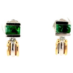 BH Emerald Diamond 14K Two Toned Gold Earrings