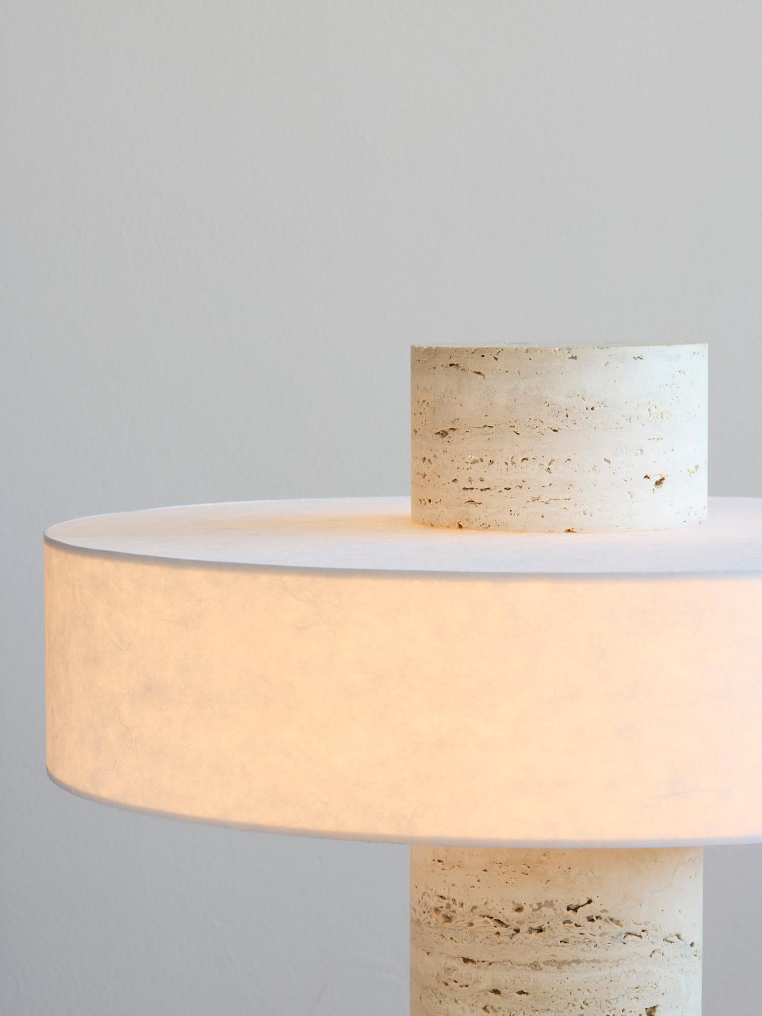 Post-Modern BHA Table Lamp in Travertine and Handcrafted Shoji Paper by Megarisiotis For Sale