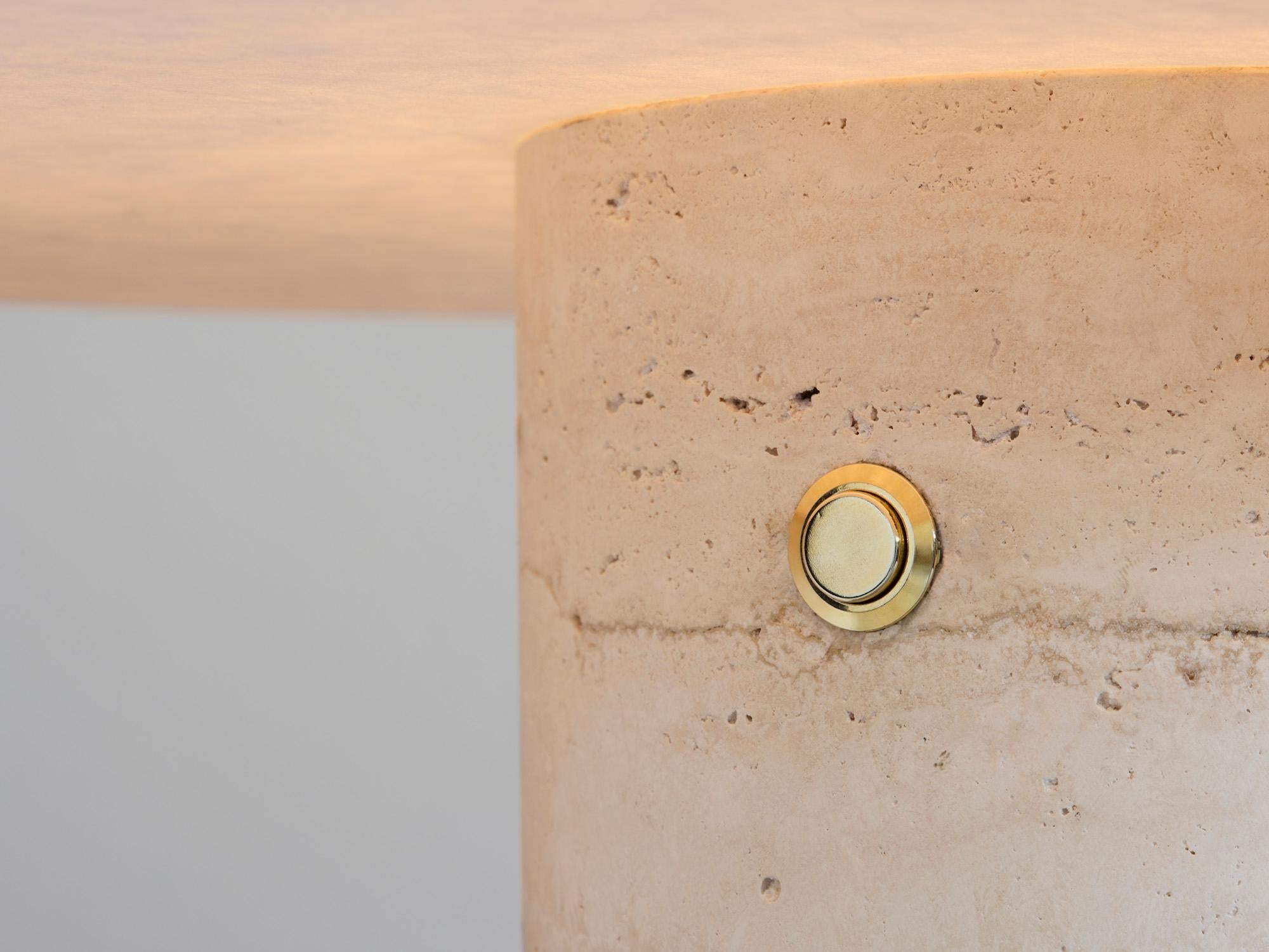 German BHA Table Lamp in Travertine and Handcrafted Shoji Paper by Megarisiotis For Sale