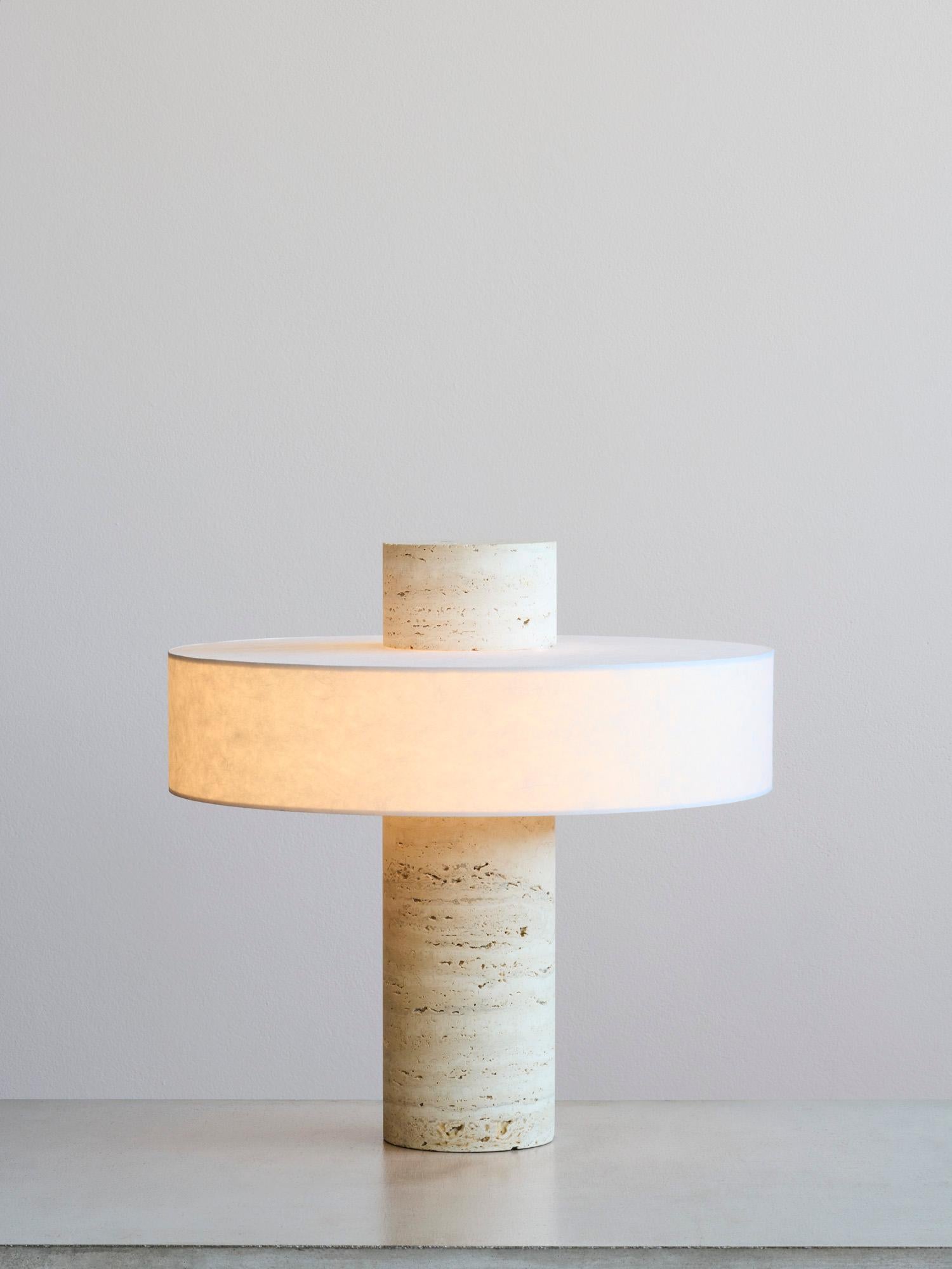 BHA Table Lamp in Travertine and Handcrafted Shoji Paper by Megarisiotis In New Condition For Sale In Geneve, CH