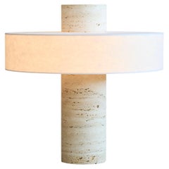 Lampe de bureau BHA en travertin et papier Shoji fabriqué à la main par Megarisiotis