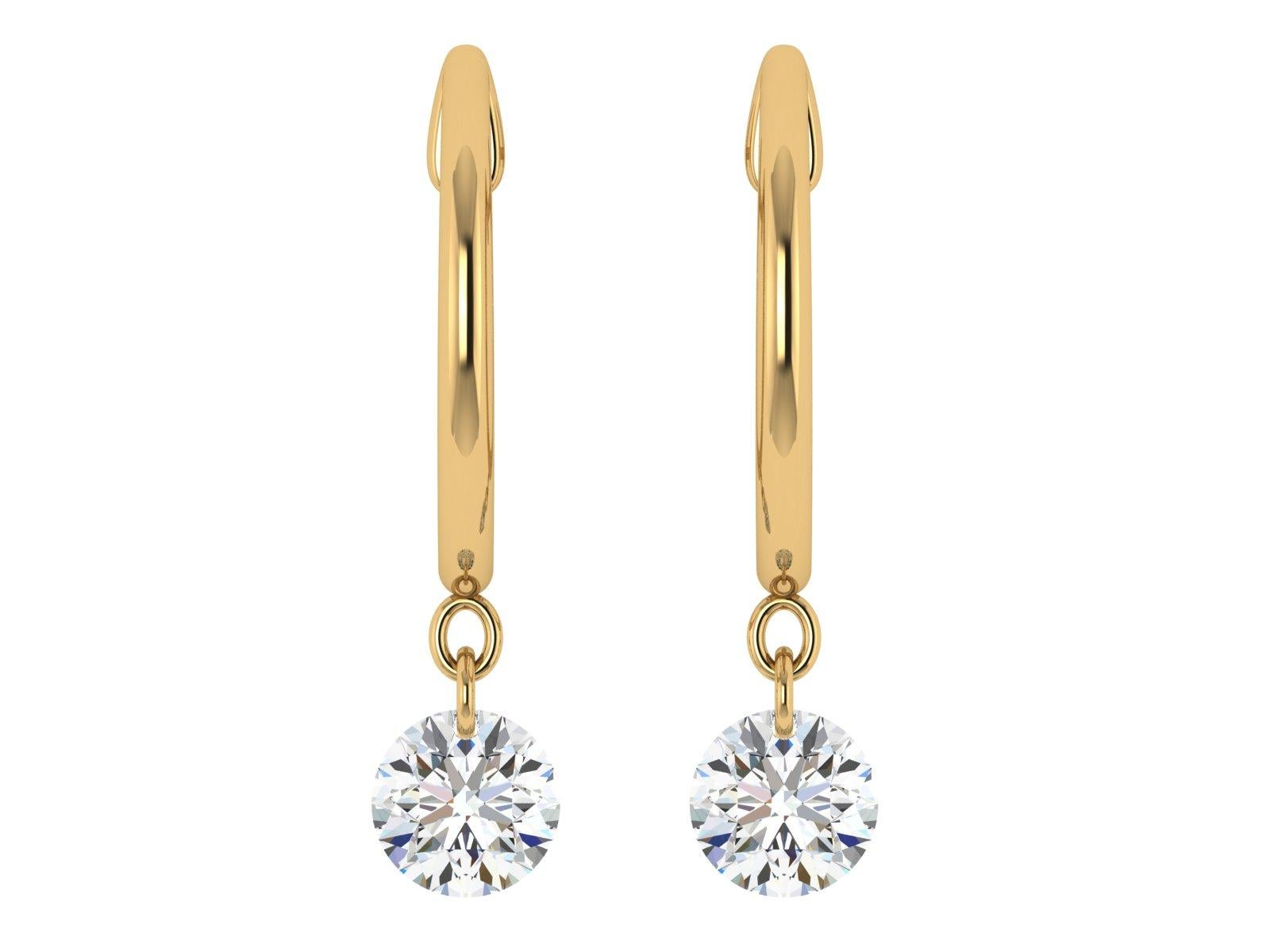 Round Cut 18kt Yellow Gold and Diamond Earring For Sale