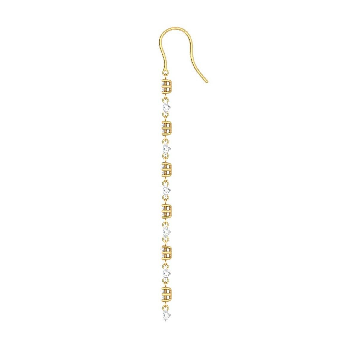Round Cut 18kt Yellow Gold and Diamond Long Earring For Sale