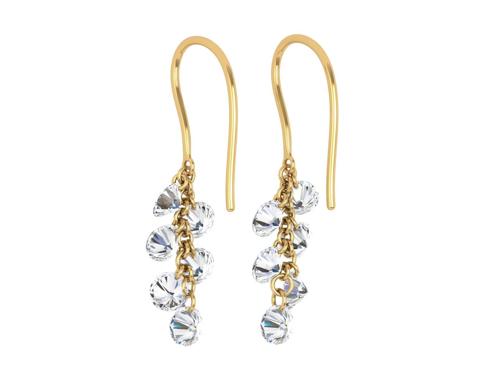 18kt Yellow Gold and Diamond Dangle Earring In New Condition For Sale In Beverly Hills, CA