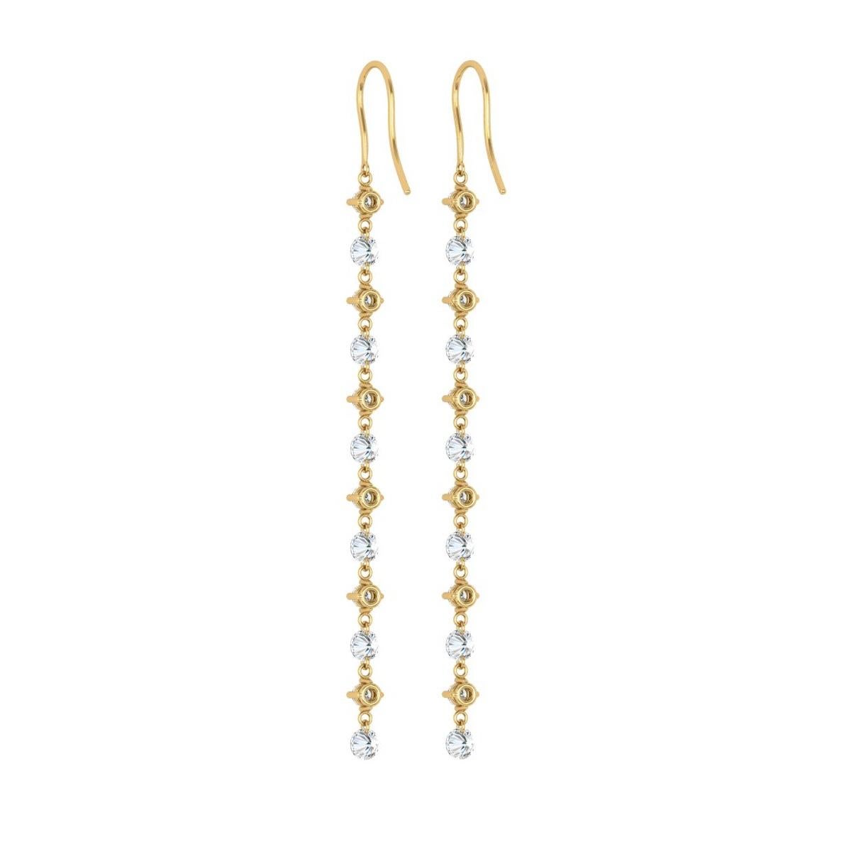 Women's or Men's 18kt Yellow Gold and Diamond Long Earring For Sale