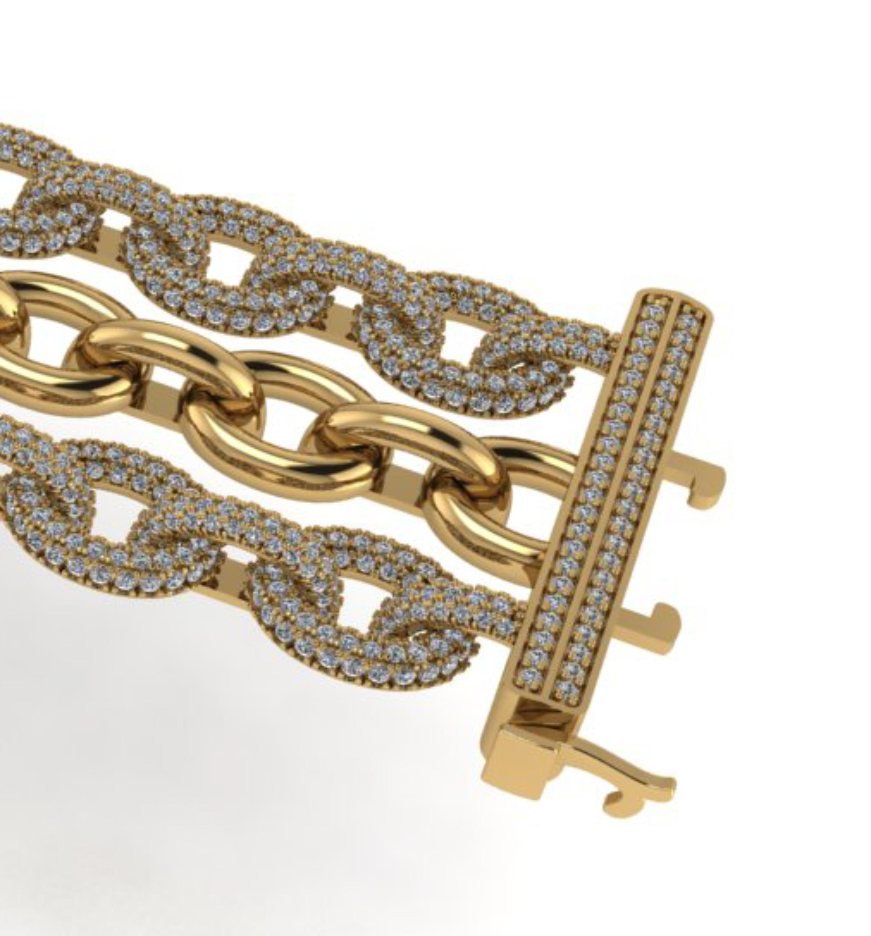 Round Cut 18kt Yellow Gold and Diamond Chain Link Bracelet  For Sale
