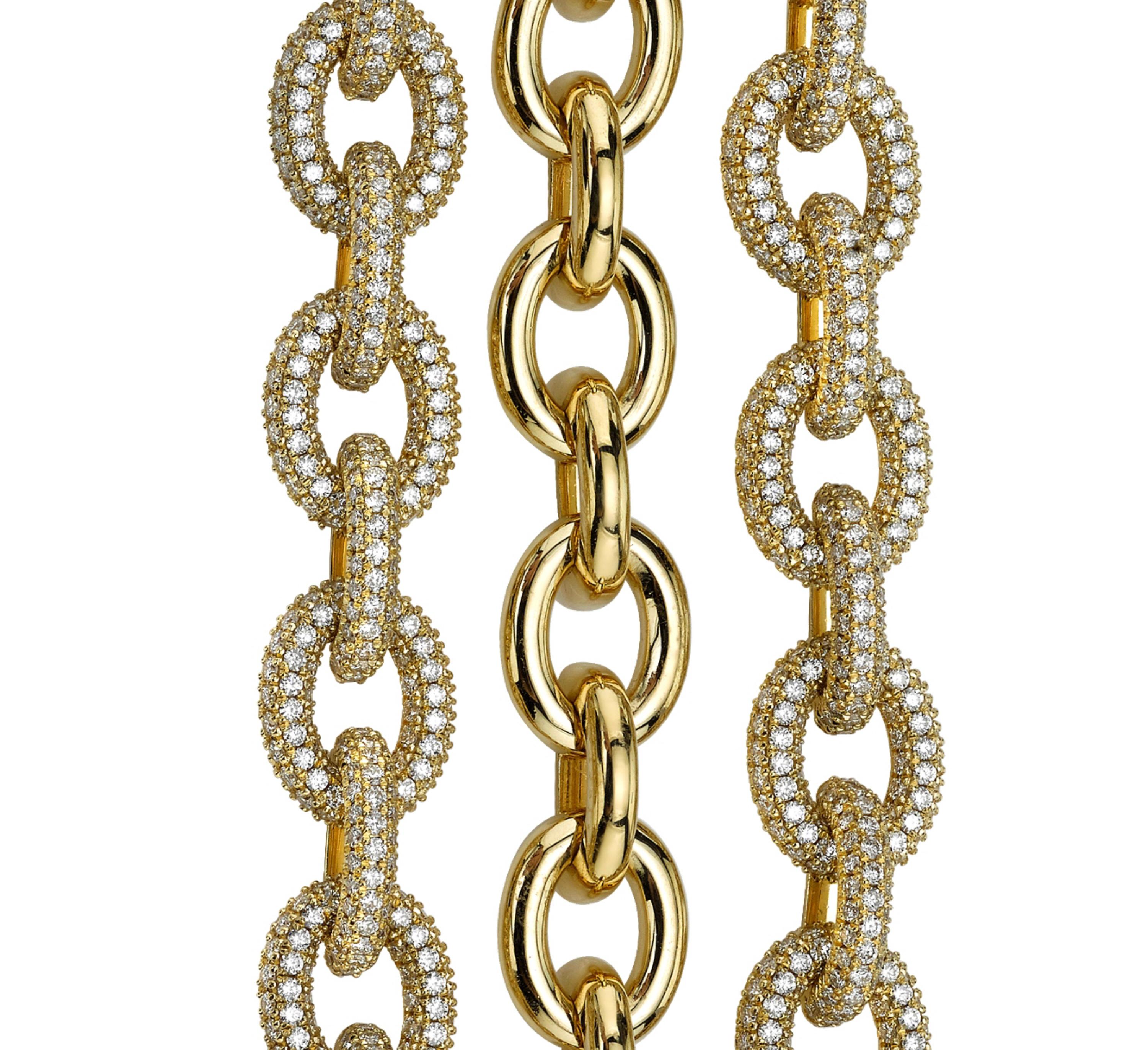 18kt Yellow Gold and Diamond Chain Link Bracelet  In New Condition For Sale In Beverly Hills, CA