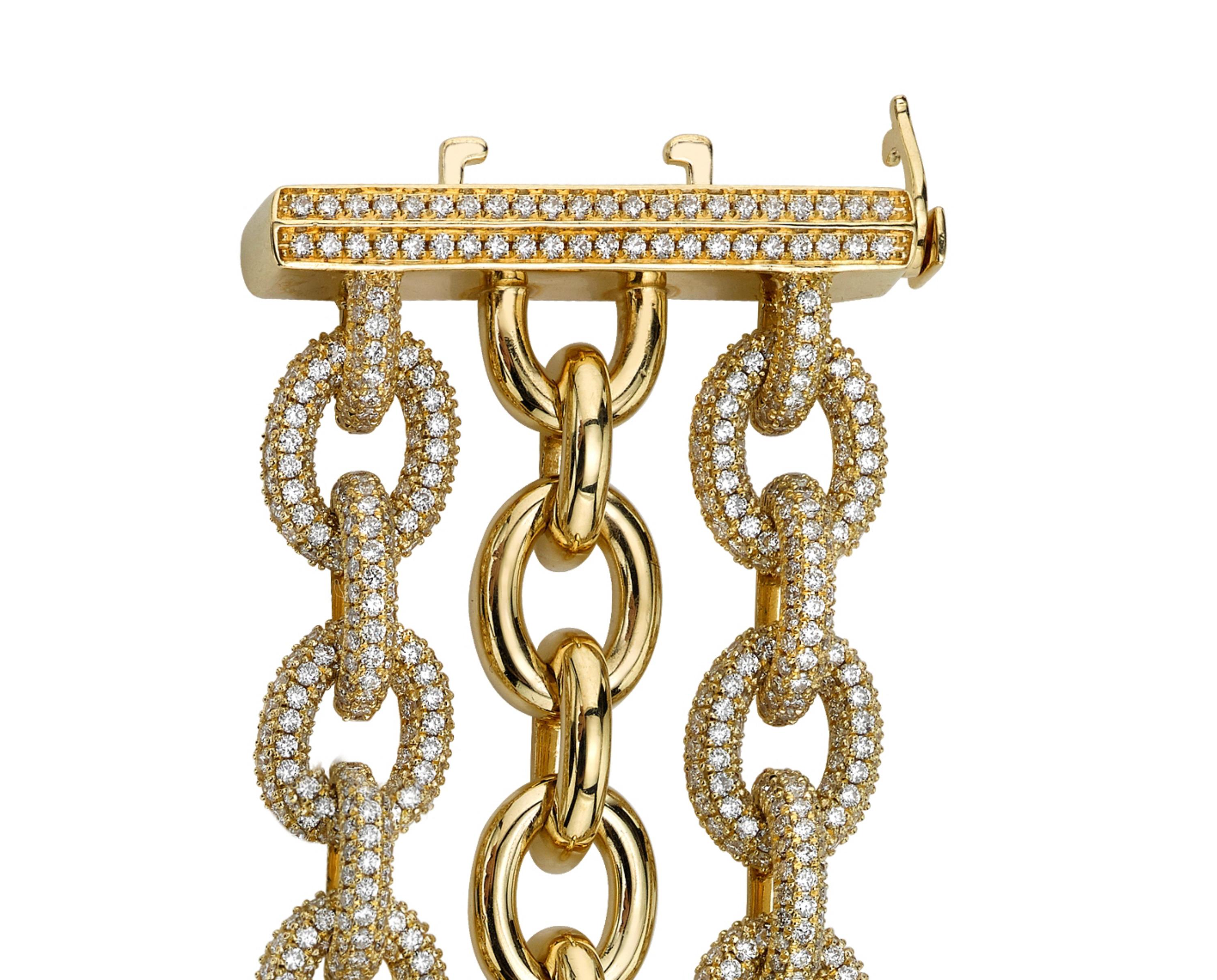 Women's or Men's 18kt Yellow Gold and Diamond Chain Link Bracelet  For Sale