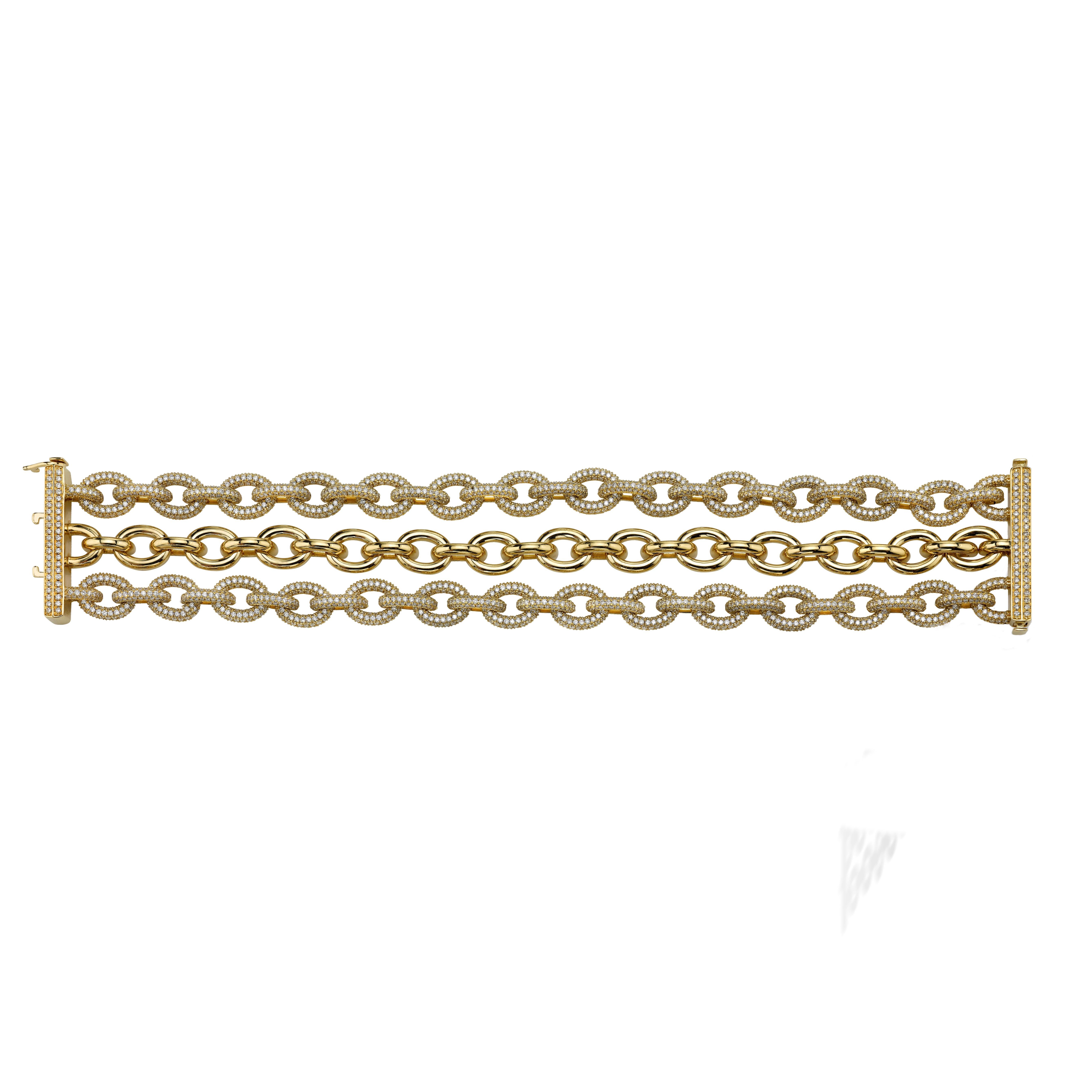 18kt Yellow Gold and Diamond Chain Link Bracelet  For Sale 1
