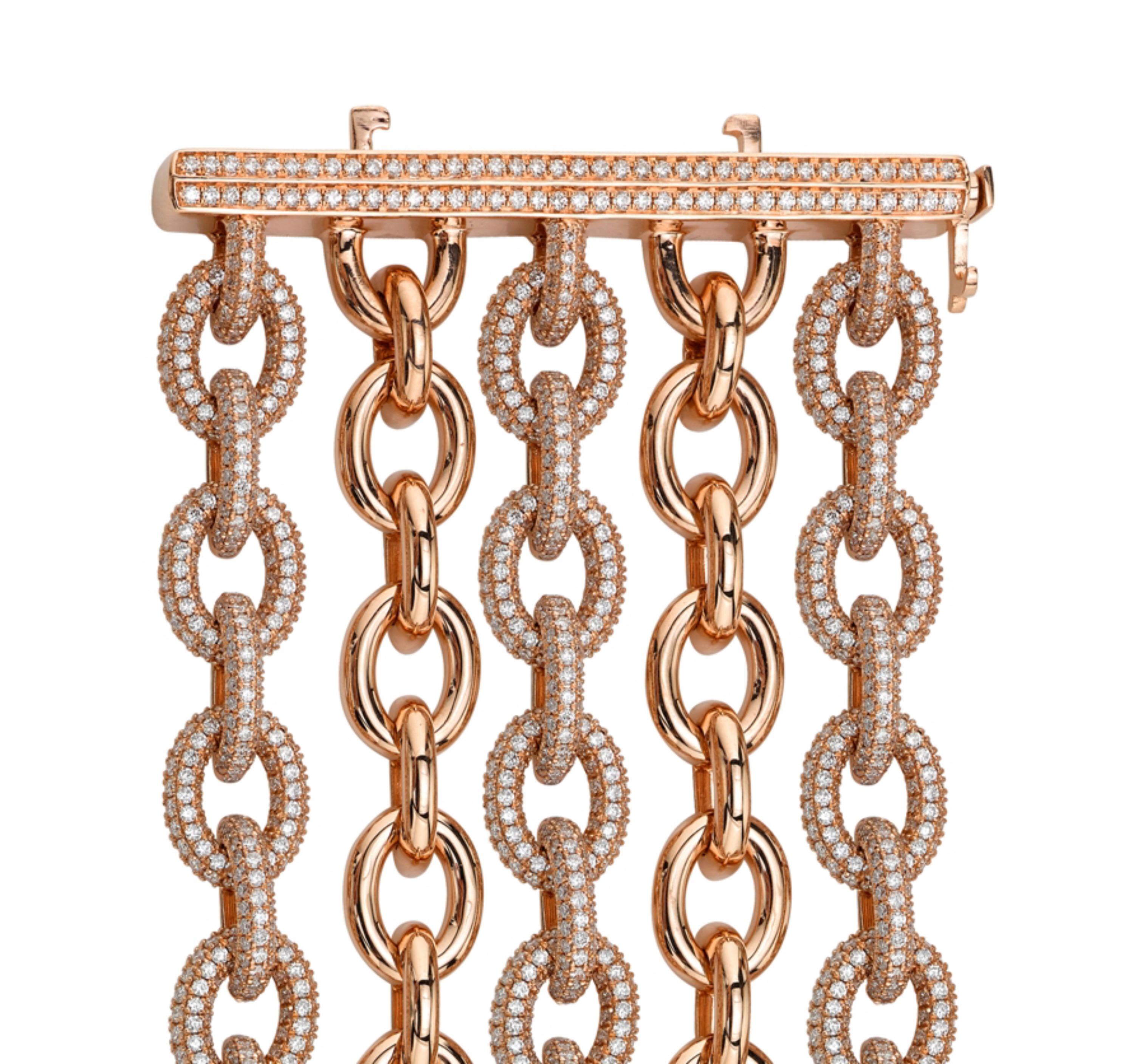 18kt Rose Gold and Diamond Chain Link Bracelet  In New Condition For Sale In Beverly Hills, CA