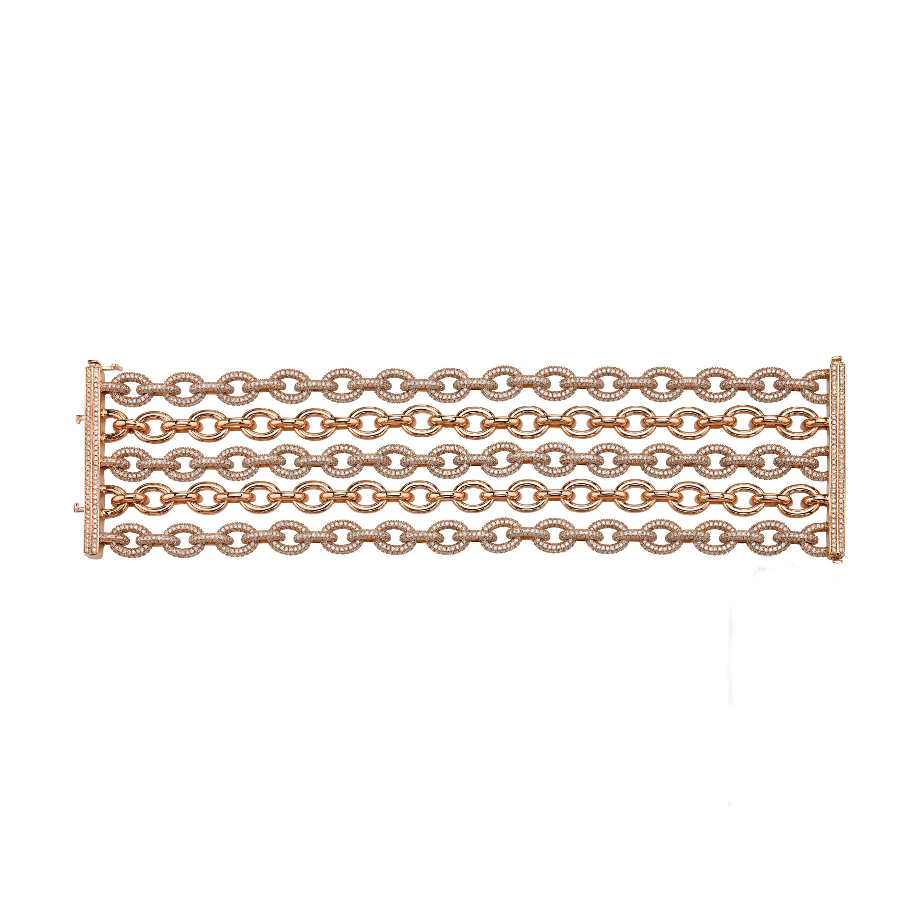Women's or Men's 18kt Rose Gold and Diamond Chain Link Bracelet  For Sale