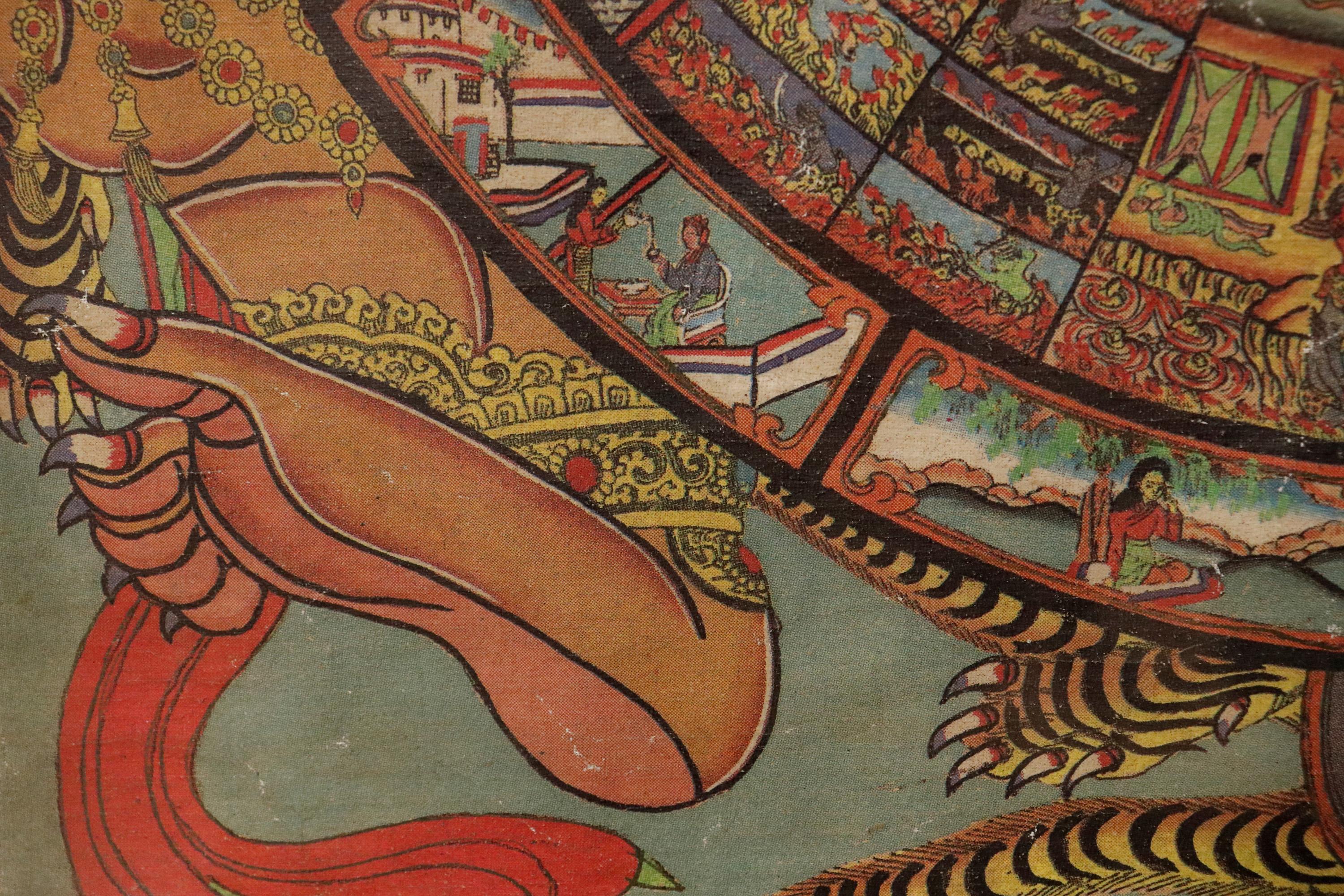 Metal “Bhavacakra” Framed Tibetan Thangka