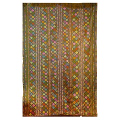 Bhutanese Silk Woven Kira Textile, Multi-Color on Brown