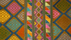Bhutanese Silk Woven Kira Textile, Multi-Color on Brown