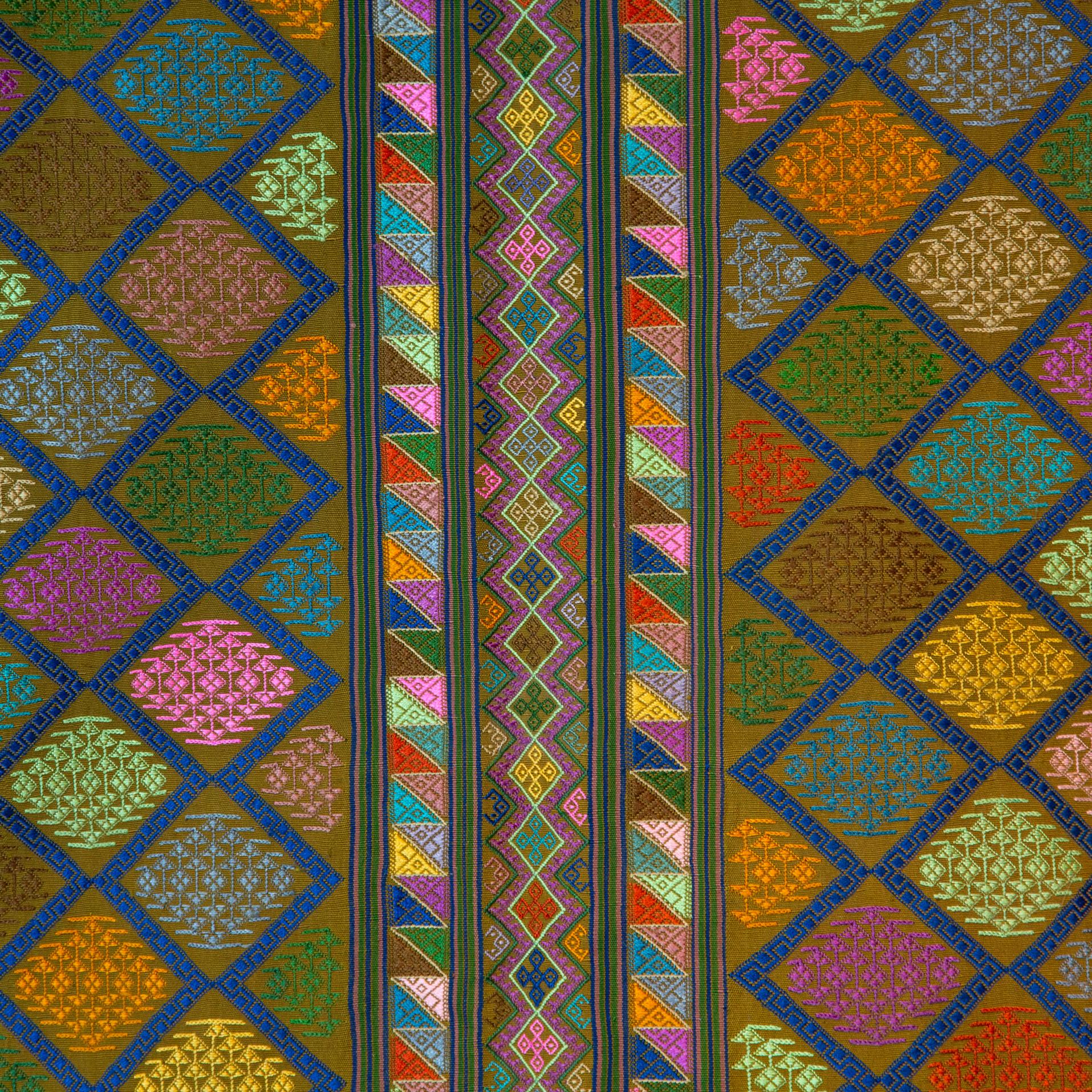 Other Bhutanese Silk Woven Kira Textile, Multi-Color on Brown