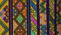 Bhutanese Silk Woven Kira Textile, Multicolor on Yellow, from the Royal Weavers