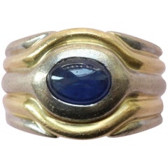 Bi-Color 18 Carat Gold and Sapphire Protective Eye Ring