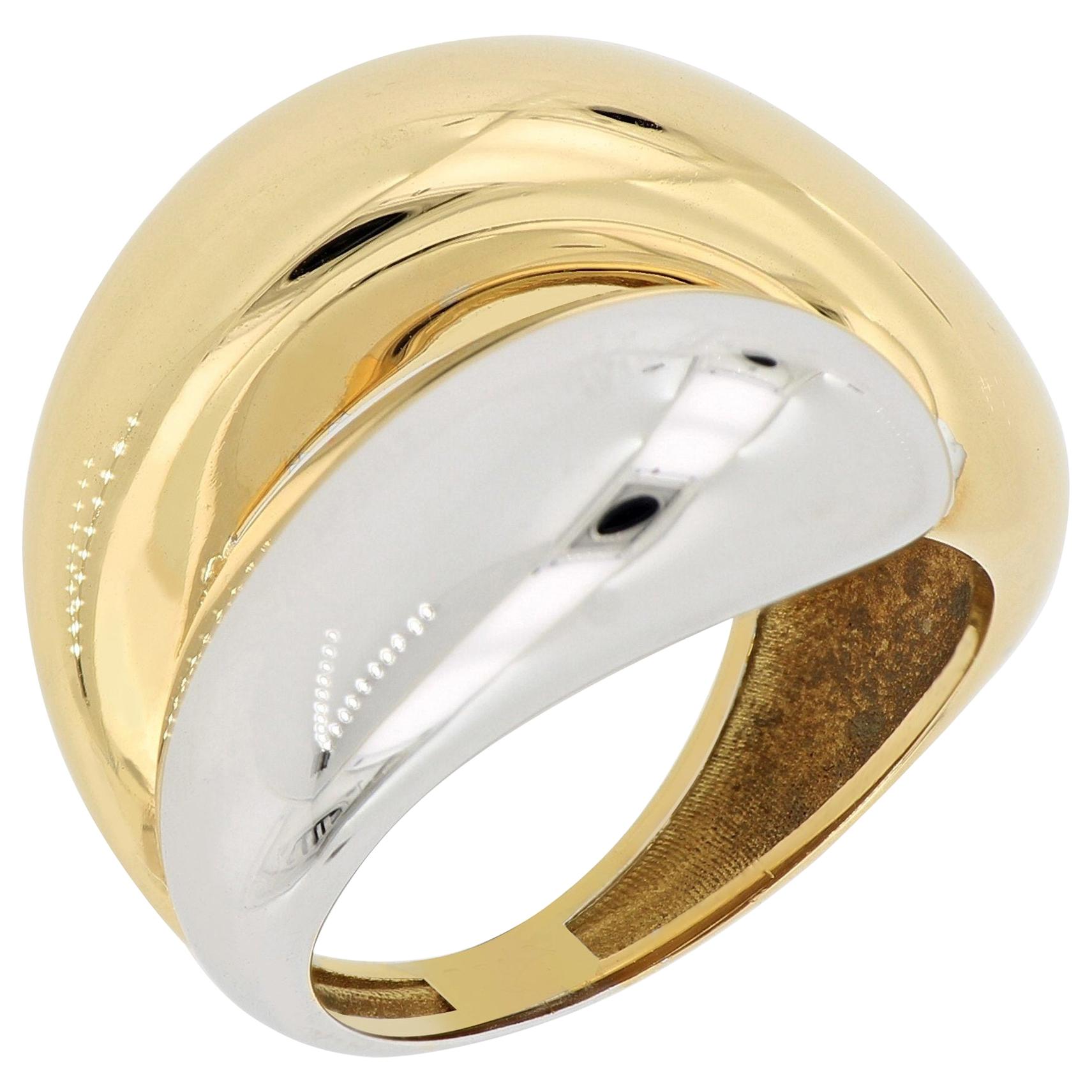 18 Karat Goldring mit zweifarbigem Ring im Angebot