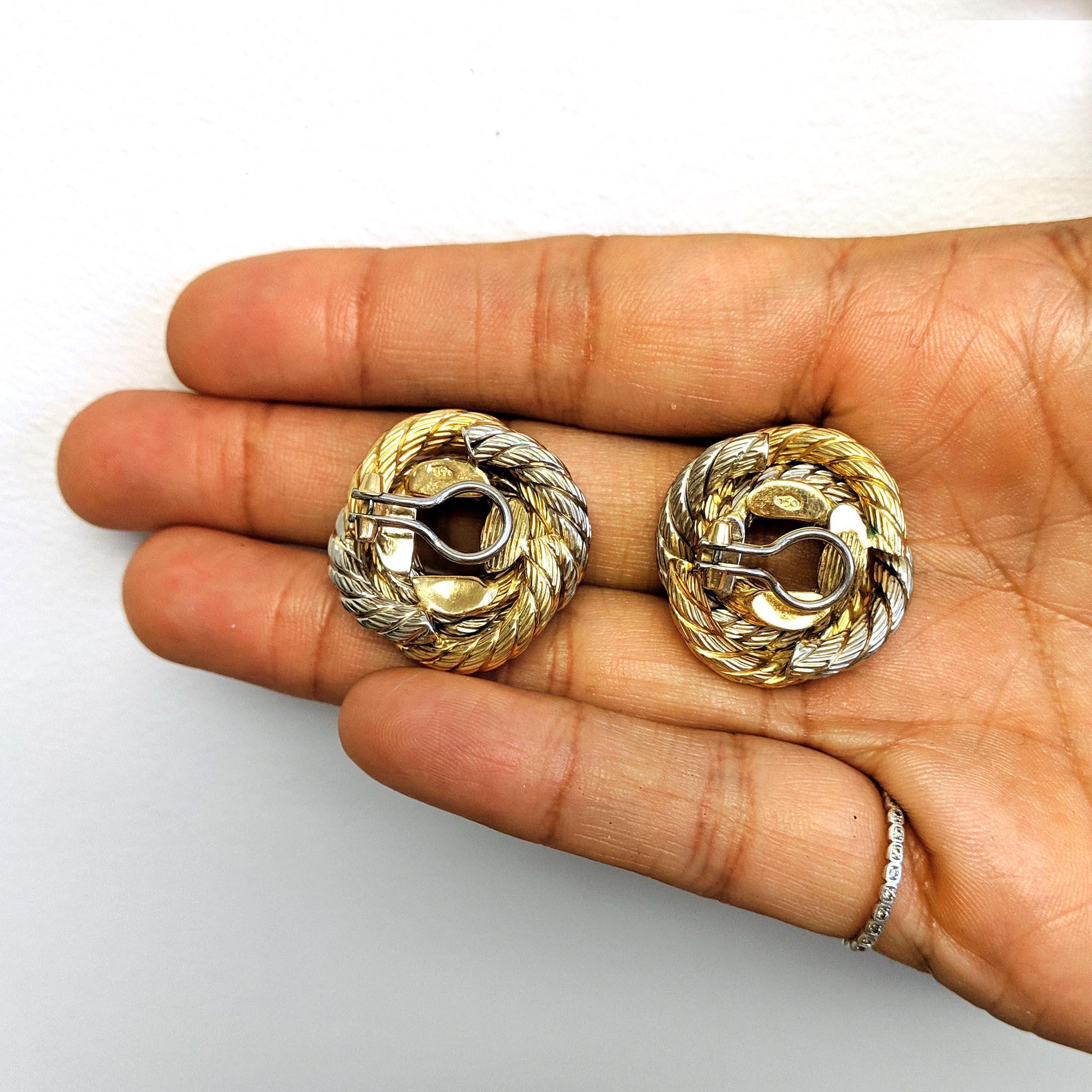 Modern Bi-Color 18 Karat Gold Spiral Clip Earrings