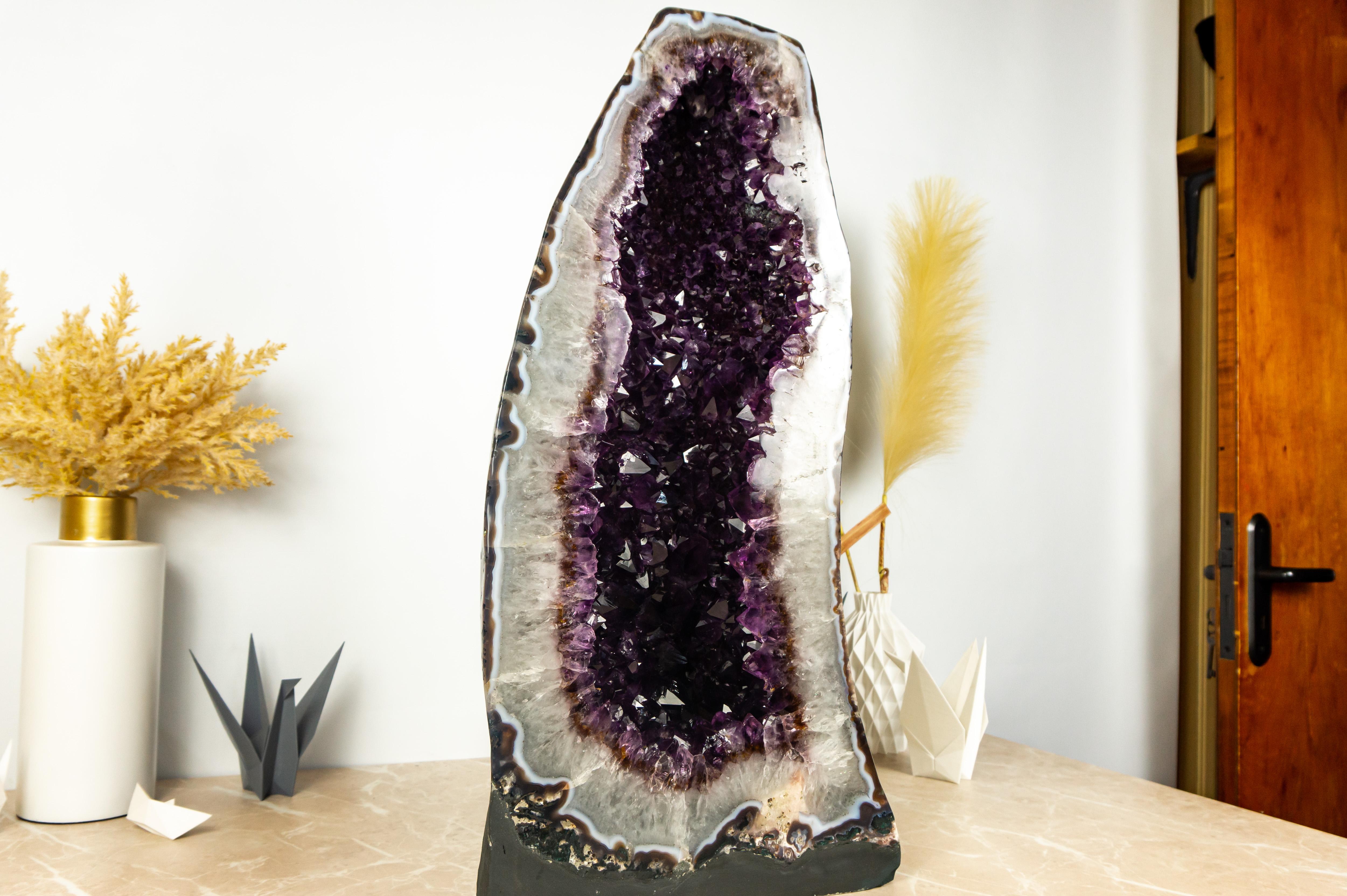 Bi-Color Amethyst Cathedral Geode with Dark Saturated AAA Purple Amethyst Druzy For Sale 3