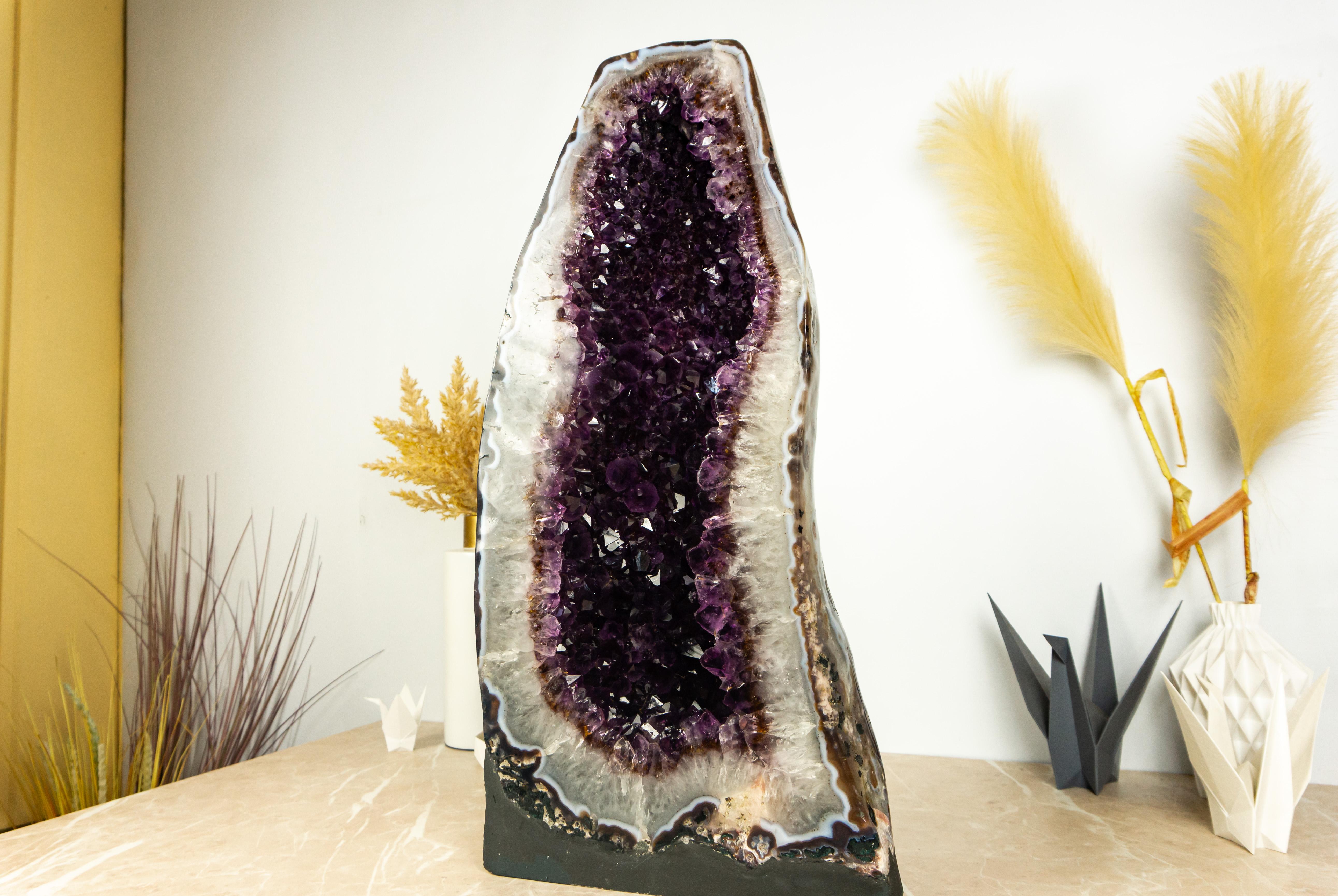 Bi-Color Amethyst Cathedral Geode with Dark Saturated AAA Purple Amethyst Druzy For Sale 4
