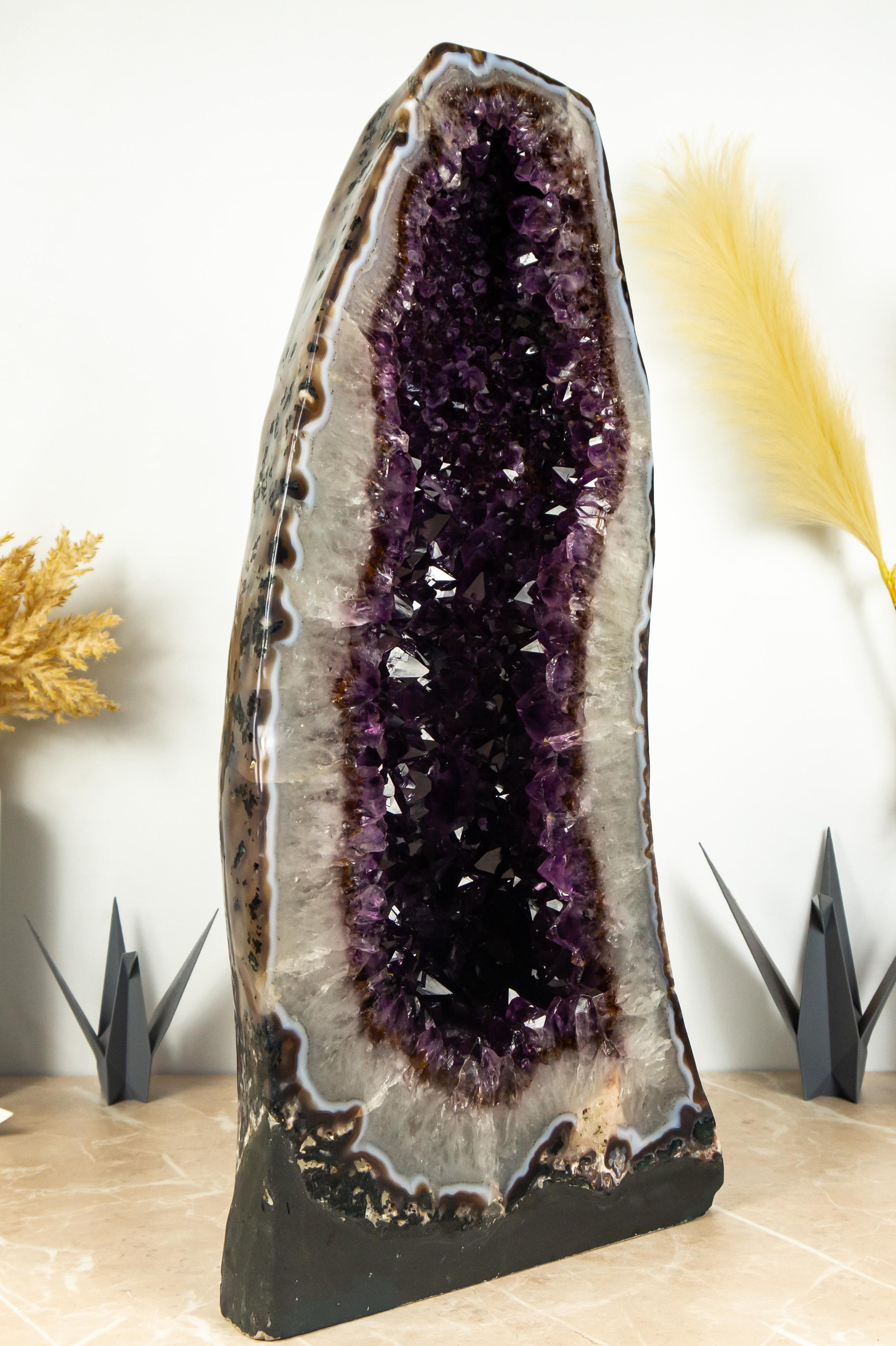 Bi-Color Amethyst Cathedral Geode with Dark Saturated AAA Purple Amethyst Druzy For Sale 5