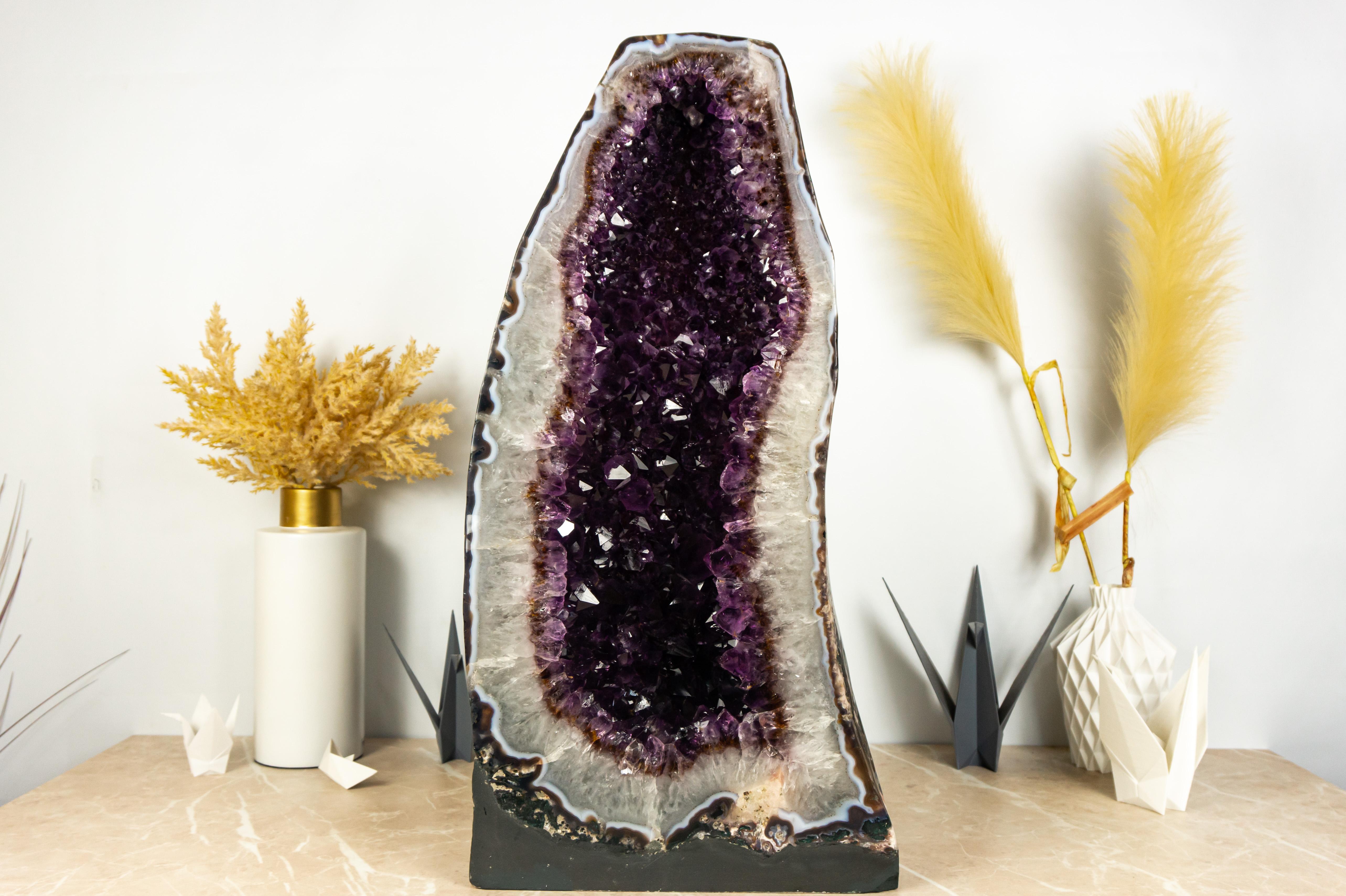 Bi-Color Amethyst Cathedral Geode with Dark Saturated AAA Purple Amethyst Druzy For Sale 7
