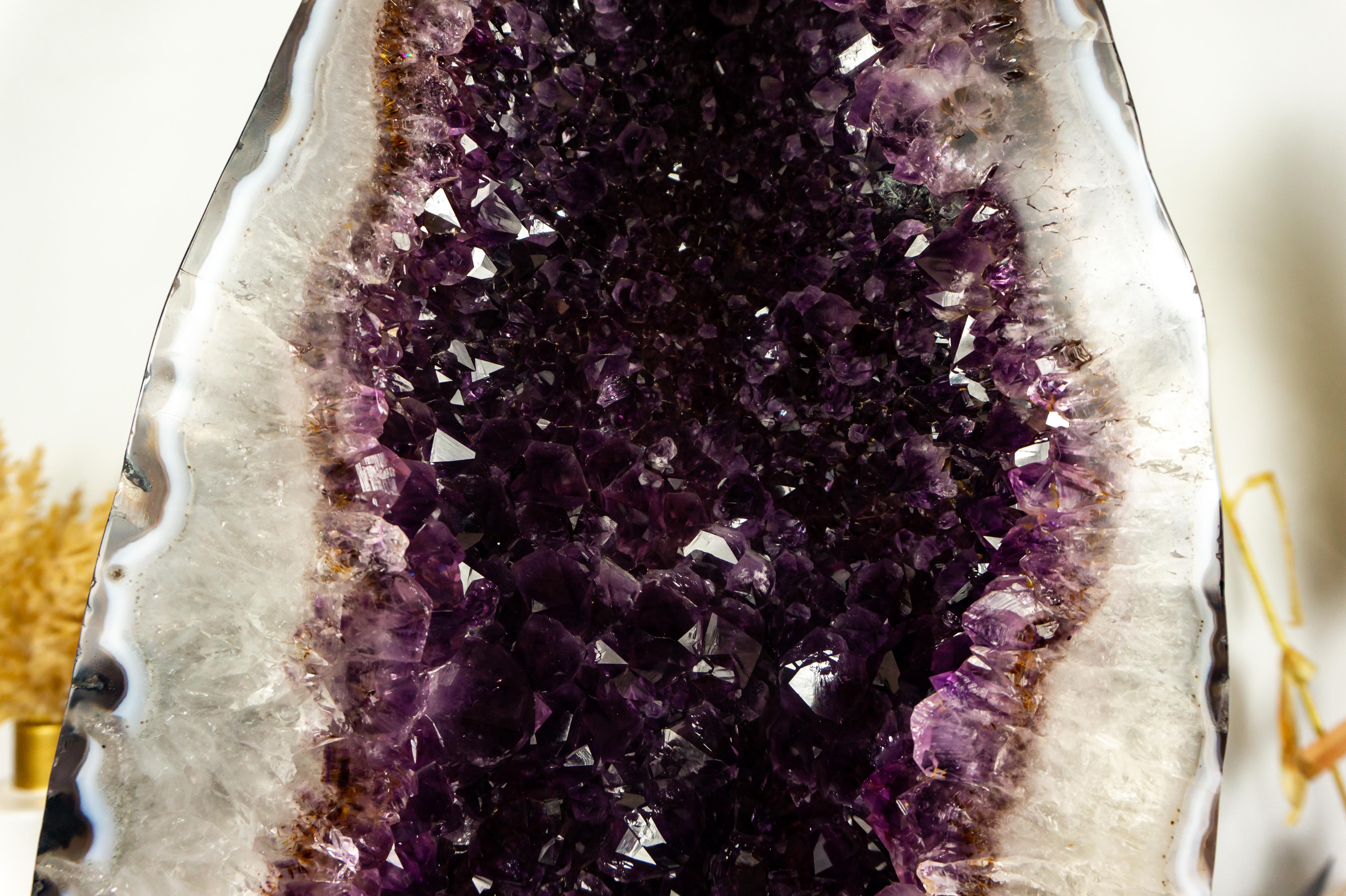 Bi-Color Amethyst Cathedral Geode with Dark Saturated AAA Purple Amethyst Druzy For Sale 1