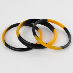 Bi-Color Black and Yellow Laminated Acrylic Lucite Bracelet Bangle, a trio