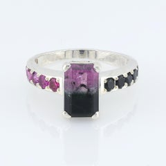 Bi-color black pink tourmaline silver ring