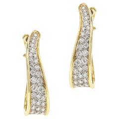 Bi-Color Gold Curved Diamond Hoops, 18k