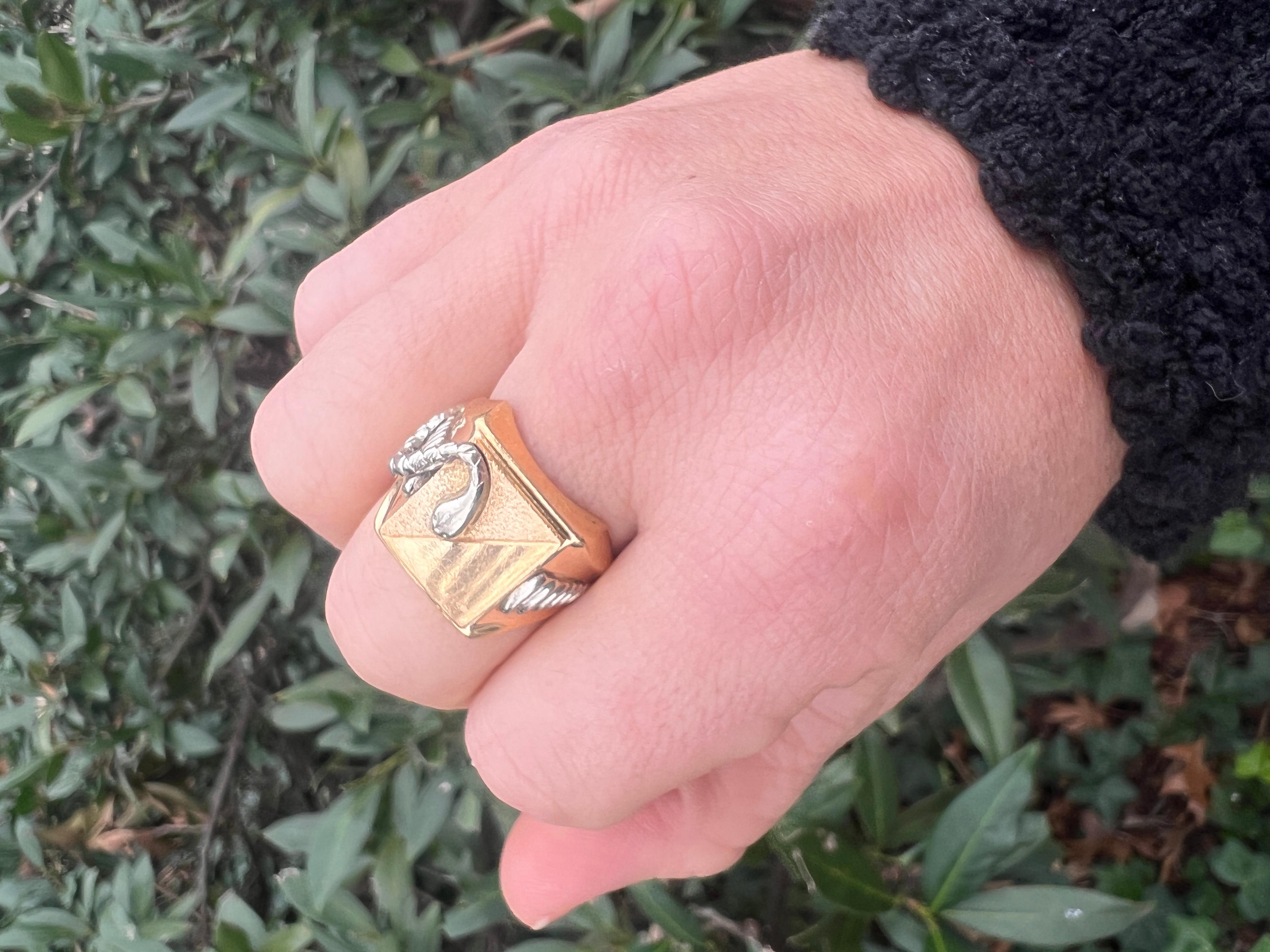 Bi Color Gold Rectangular Snake Signet Ring, 18KT Gold, Ring For Sale 2