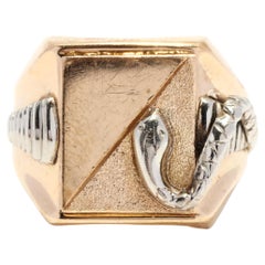 Bi Color Gold Rectangular Snake Signet Ring, 18KT Gold, Ring