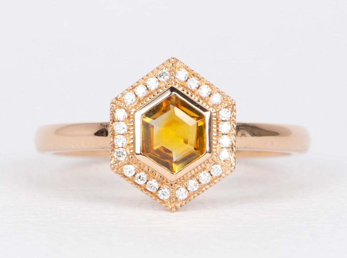 ♥ Solid 14K gold ring set with a bi-color Montana sapphire in the center in a bezel set style, then surrounded by a halo of brilliant colorless diamonds with delicate milgrain 
♥ This setting measures 11 mm in length, 9 mm in width, 3.2 mm in