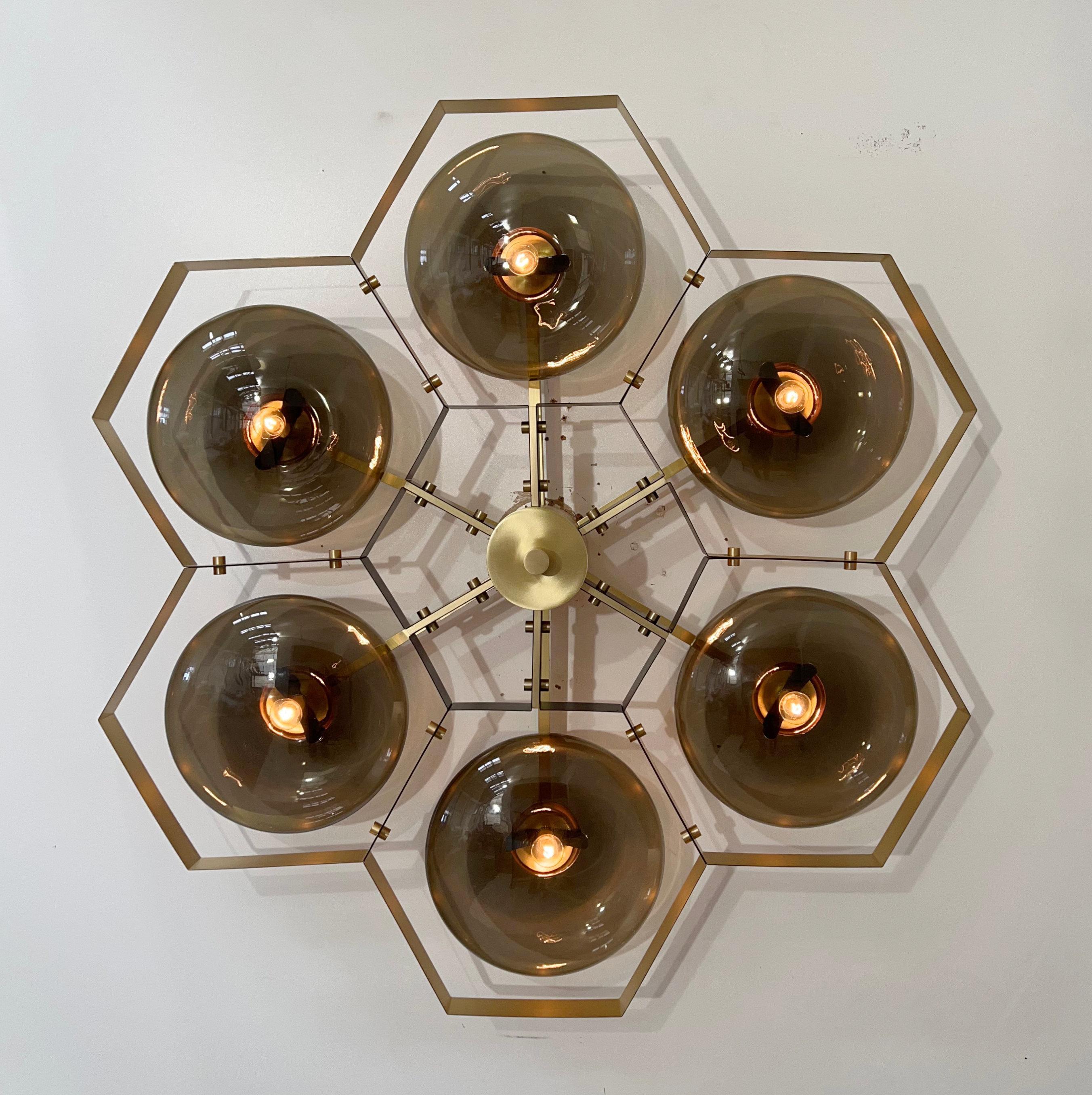 Blown Glass Bi-color Hive Flush Mount by Fabio Ltd For Sale