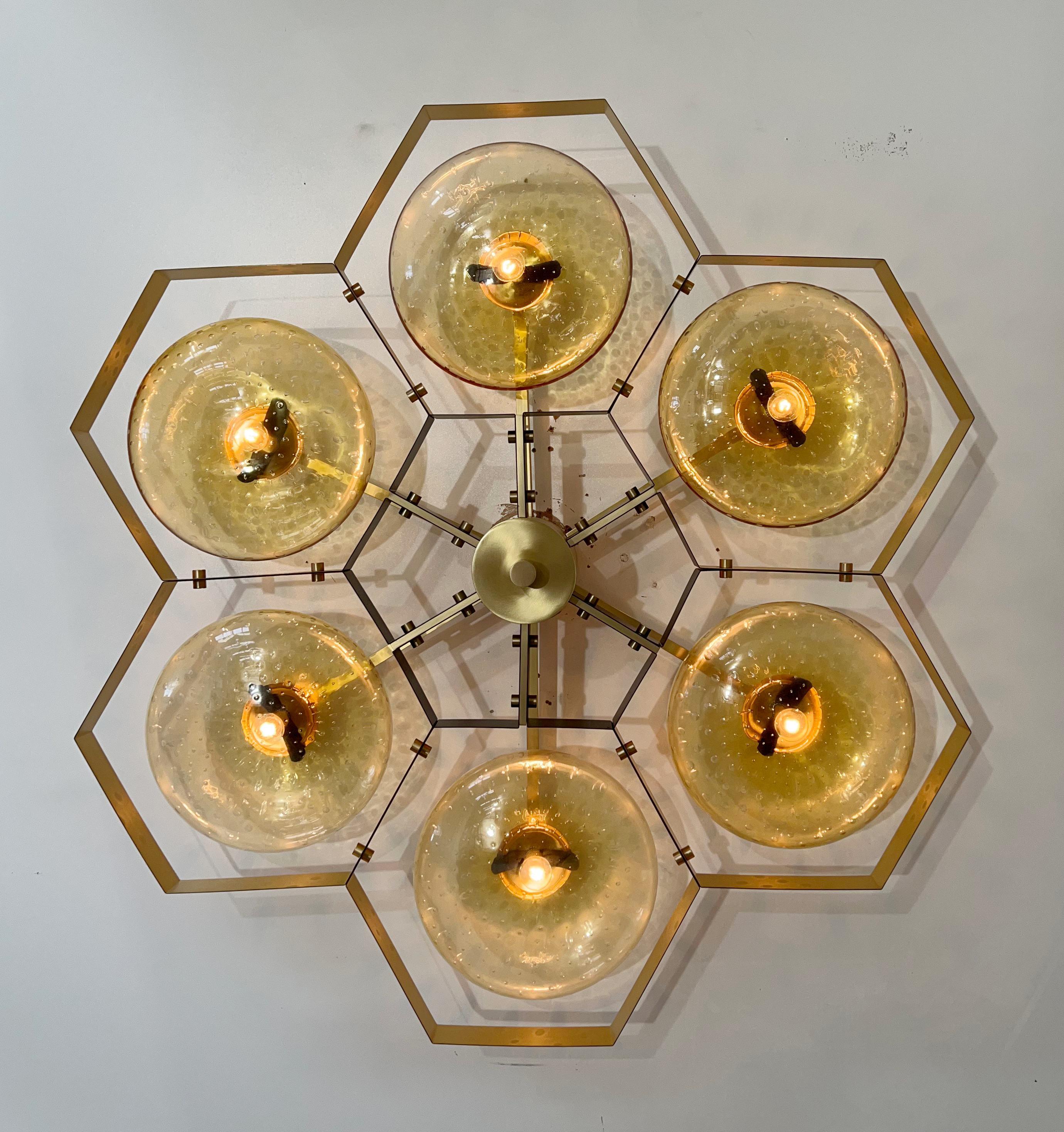 Blown Glass Bi-color Hive Flush Mount by Fabio Ltd For Sale